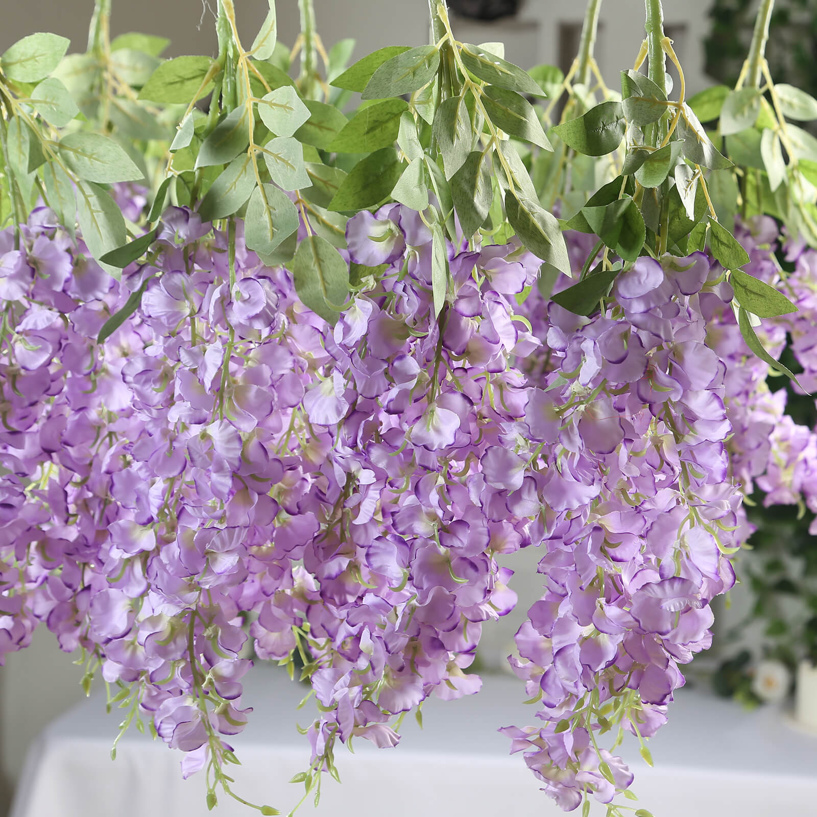 6 Pack Purple Silk Wisteria Vines Hanging Plants, Long Artificial Flowers Bushes - 4 Full Strands in 1 Bush - 21