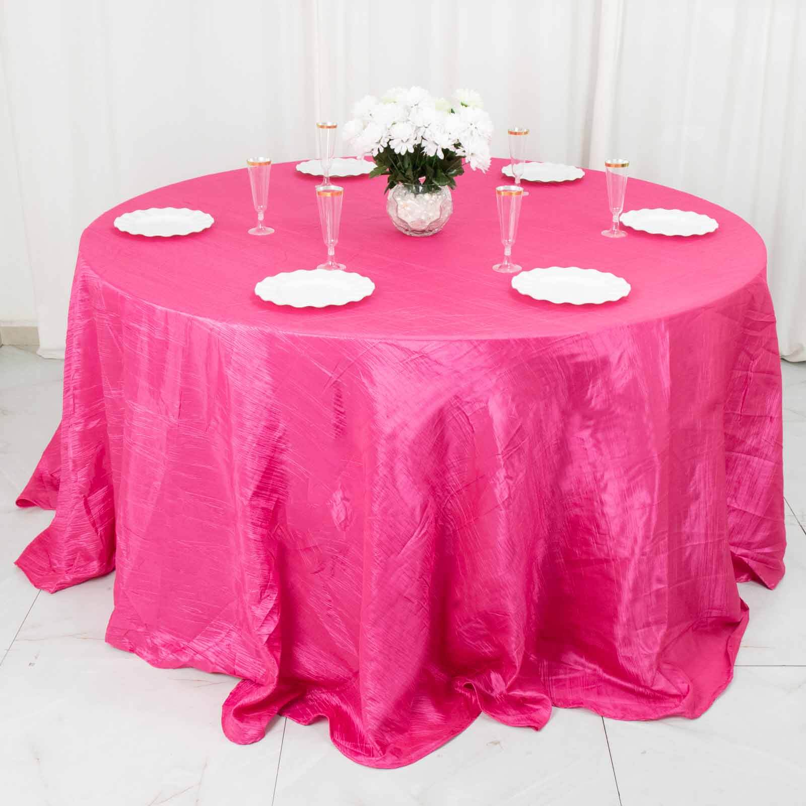 Taffeta 132 Round Tablecloth Fuchsia - Seamless Accordion Crinkle Table Cover