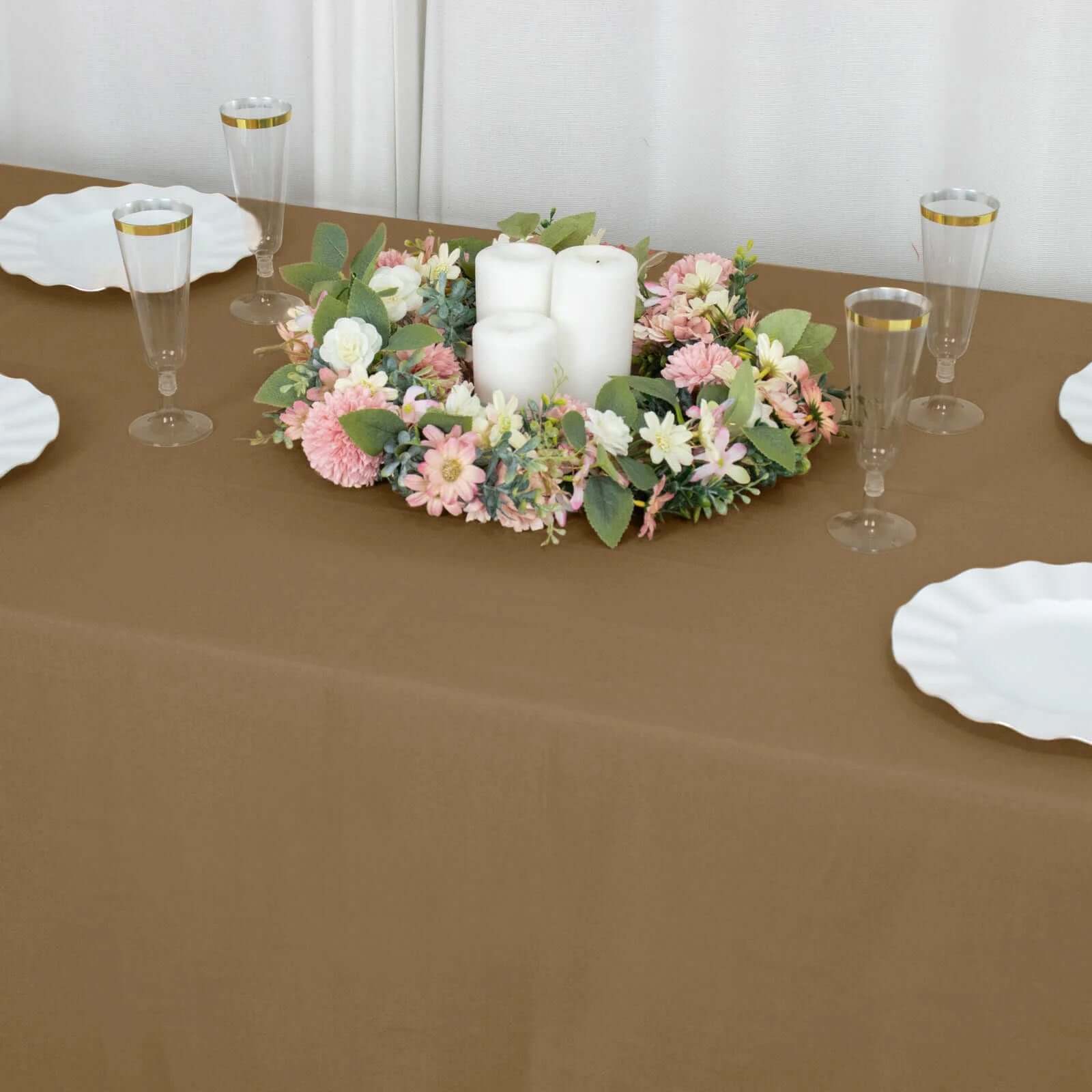 Polyester 90x132 Rectangle Tablecloth Taupe - Seamless Wrinkle-Resistant Table Cover