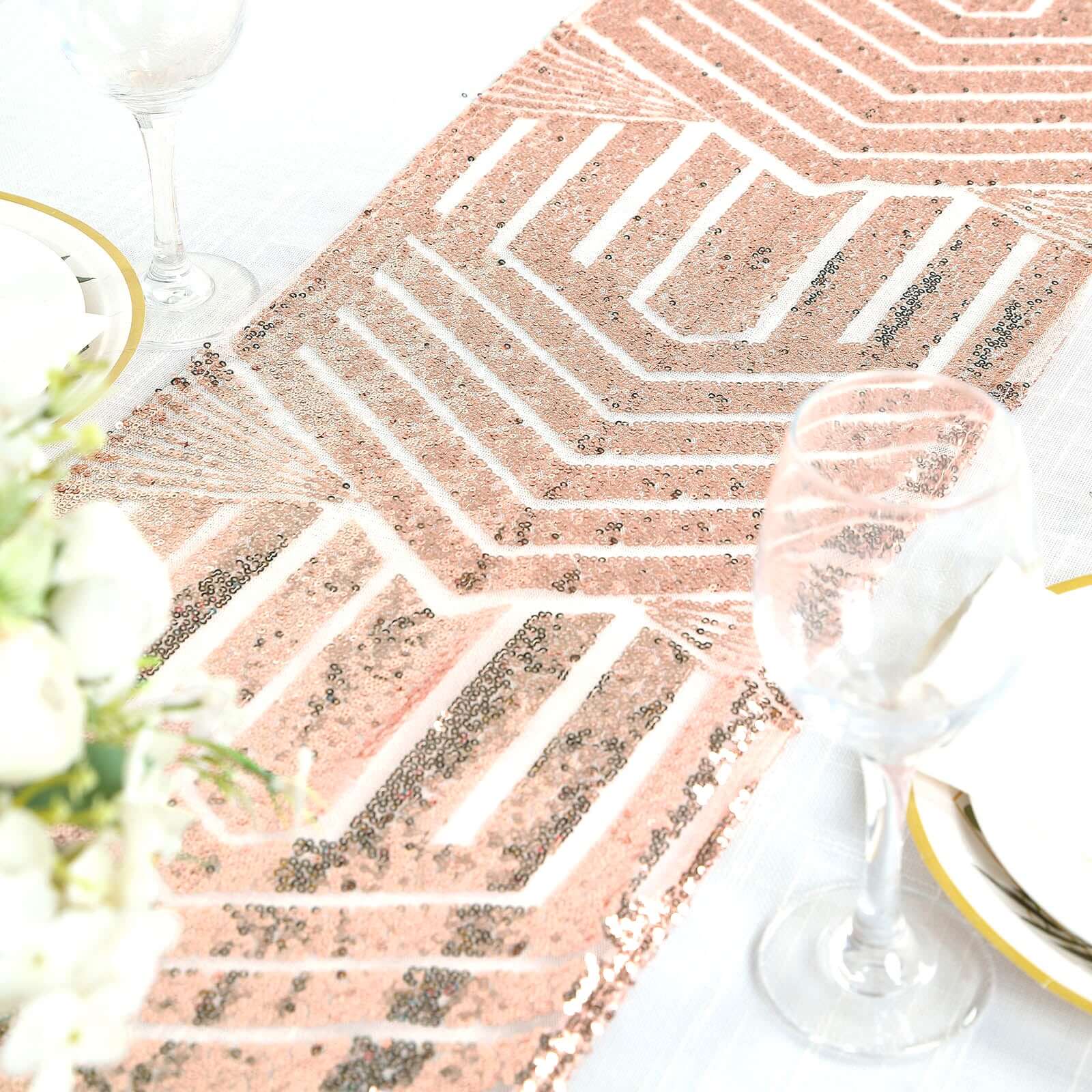 Sequin 12x108 Table Runner Rose Gold - Diamond Glitz Design