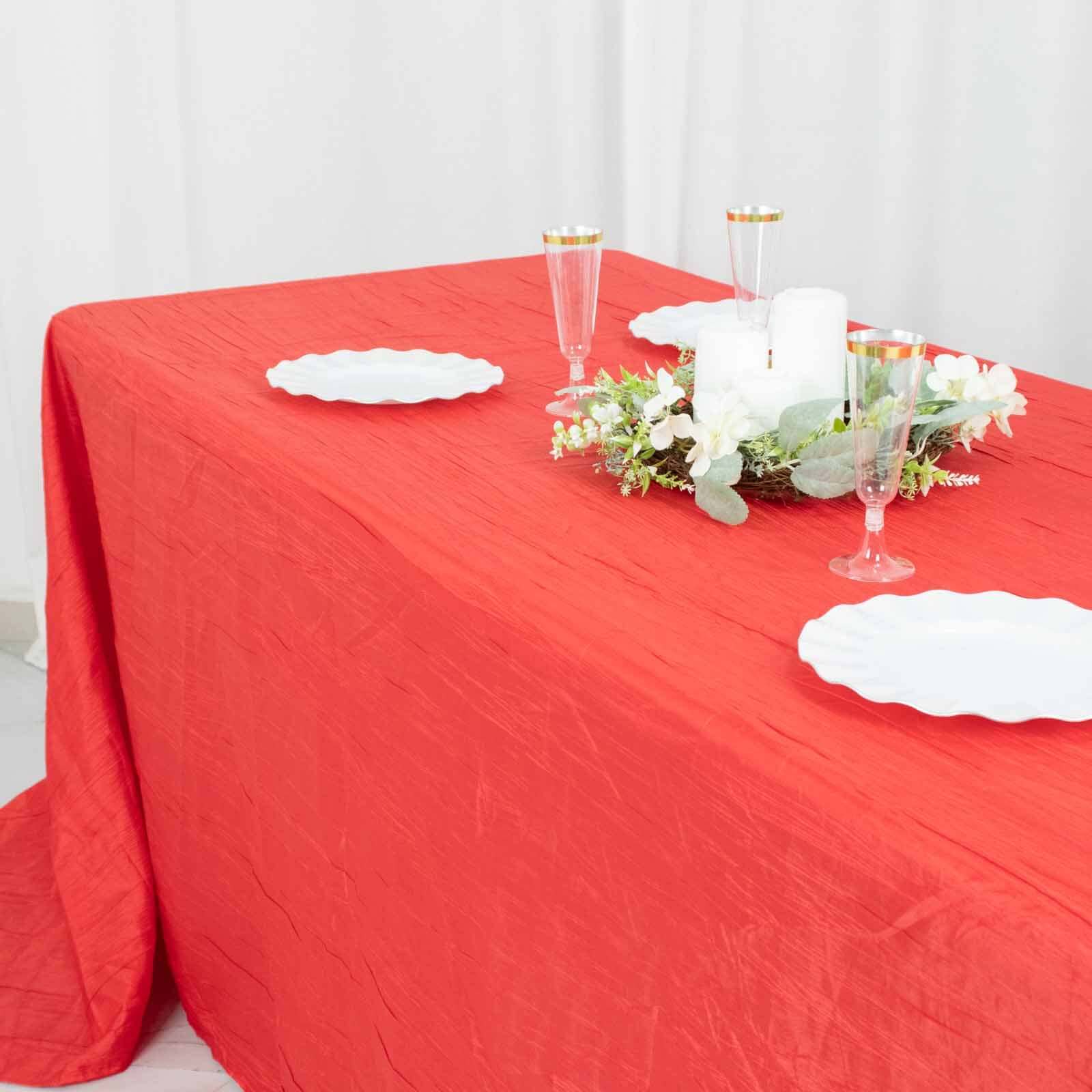 Taffeta 90x132 Rectangle Tablecloth Red - Seamless Accordion Crinkle Table Cover