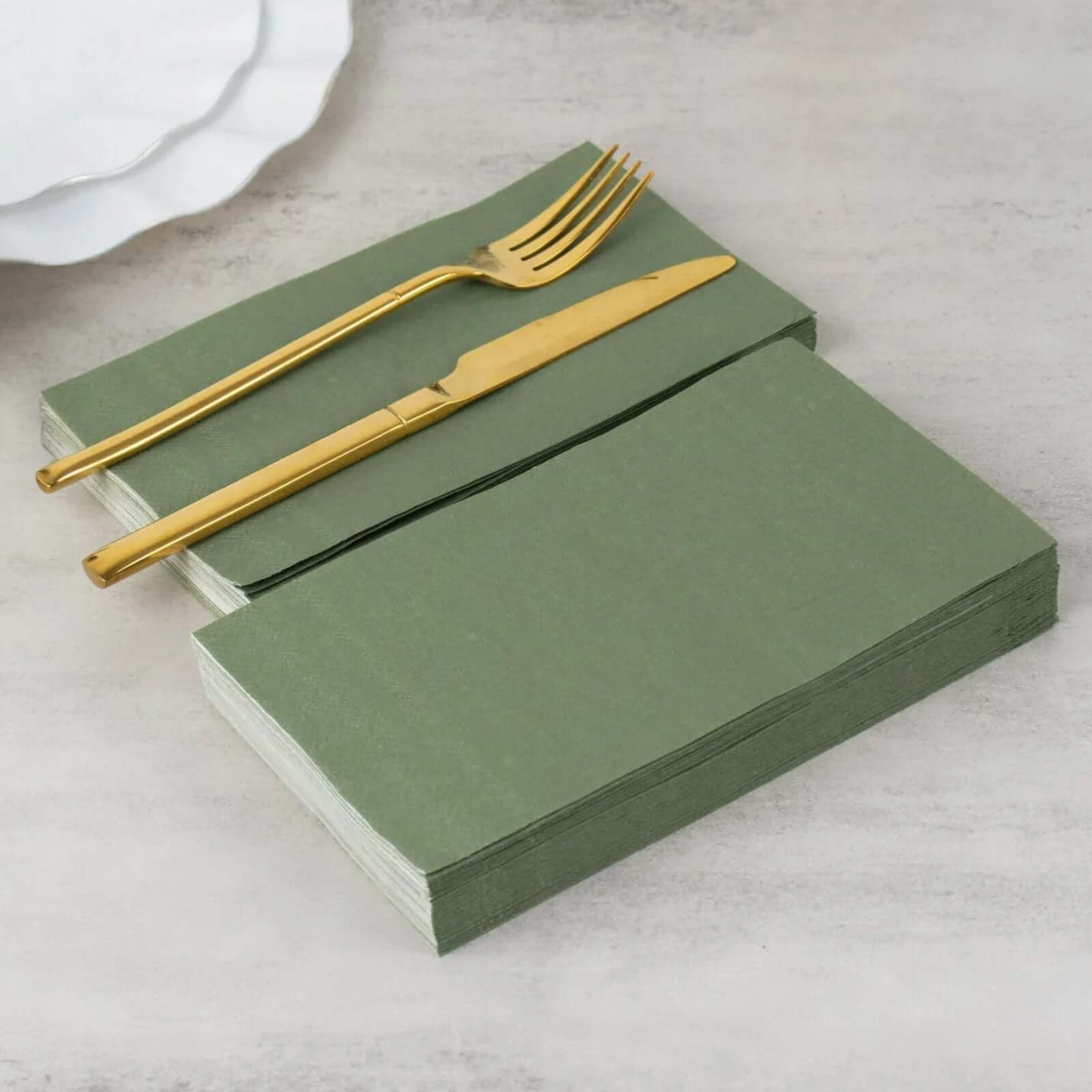 50-Pack Paper Napkins Soft Olive Green - Disposable 2-Ply Cocktail and Beverage Napkins for Weddings