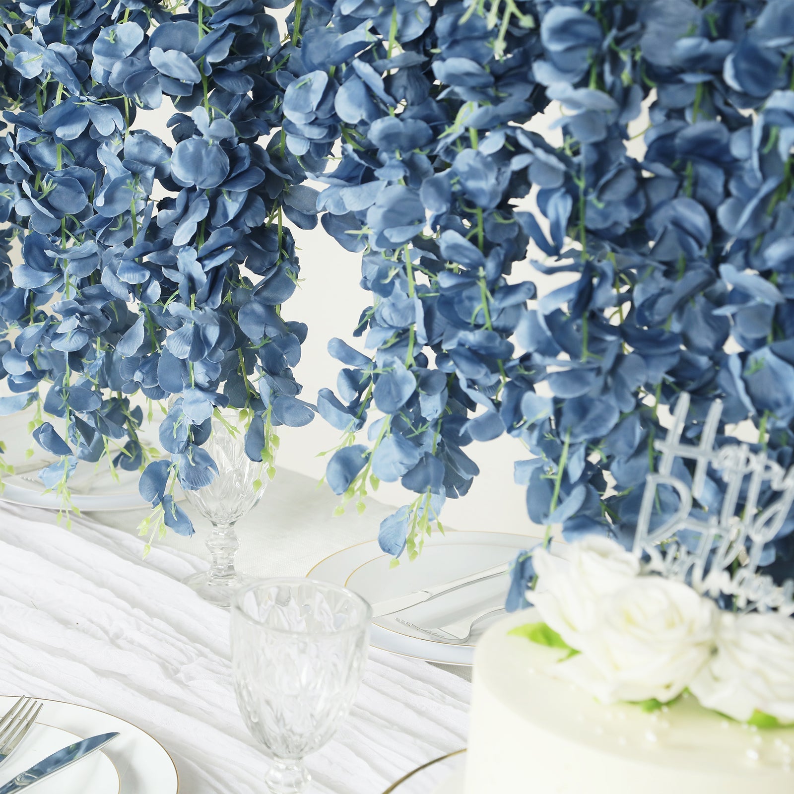 42 Silk Hanging Wisteria Flower Garland Vines in Dusty Blue, Elaborated 5 Full Strands in 1 Bush