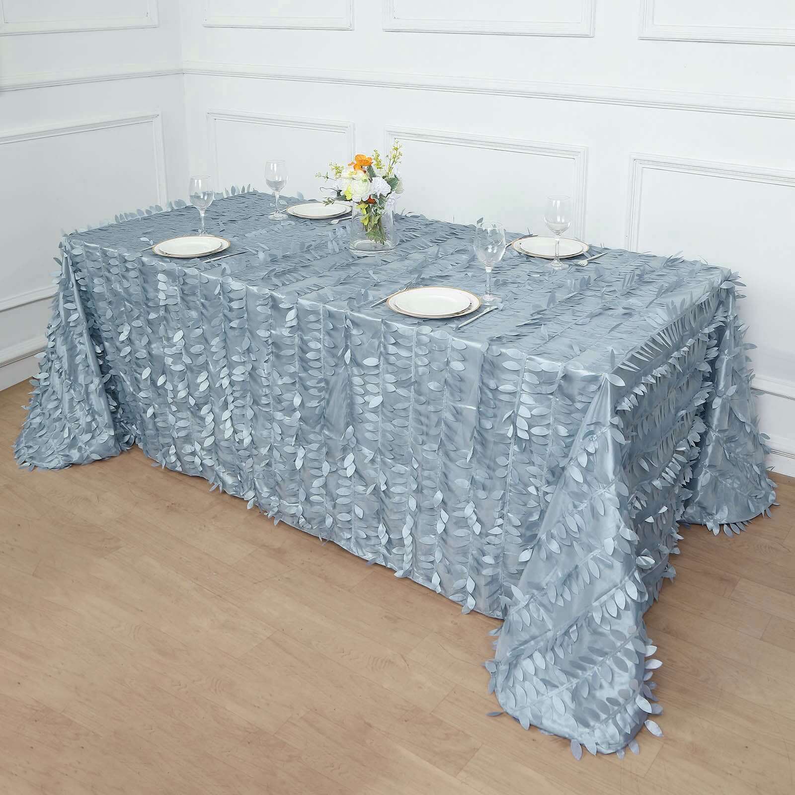 Taffeta 90x156 Rectangle Tablecloth Dusty Blue | 3D Leaf Petal Design Seamless Table Cover