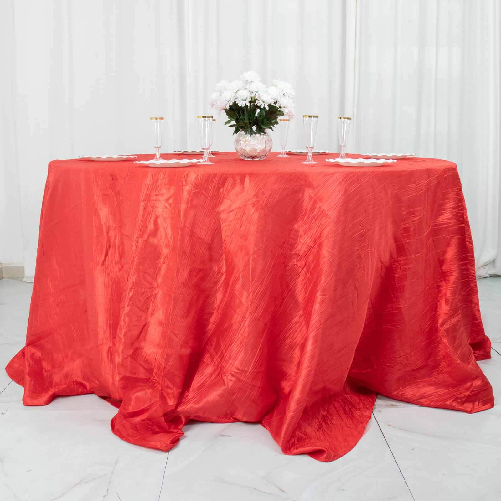 Taffeta 132 Round Tablecloth Red - Seamless Accordion Crinkle Table Cover