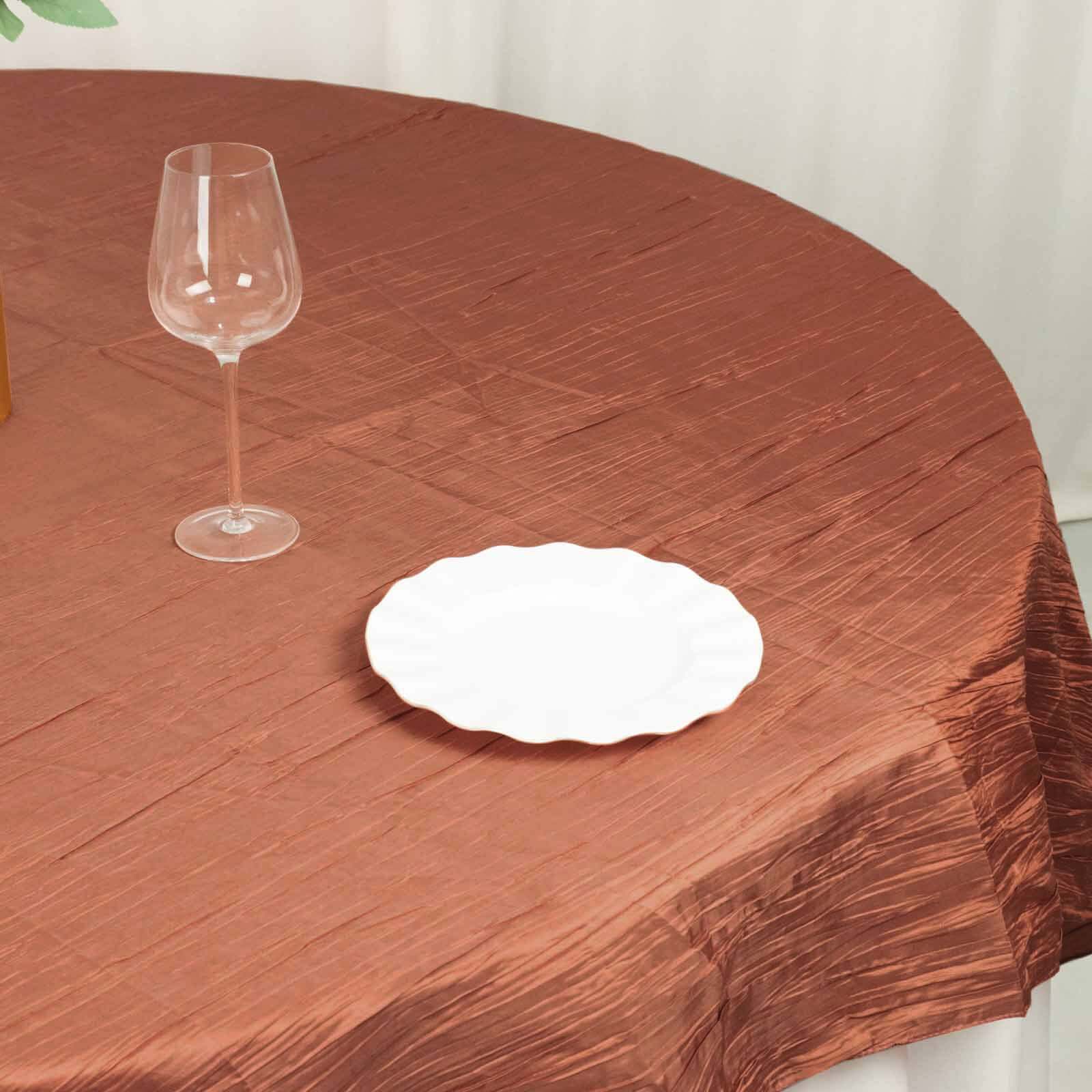 Taffeta 72x72 Table Overlay Square Tablecloth Terracotta (Rust) - Accordion Crinkle Table Cover