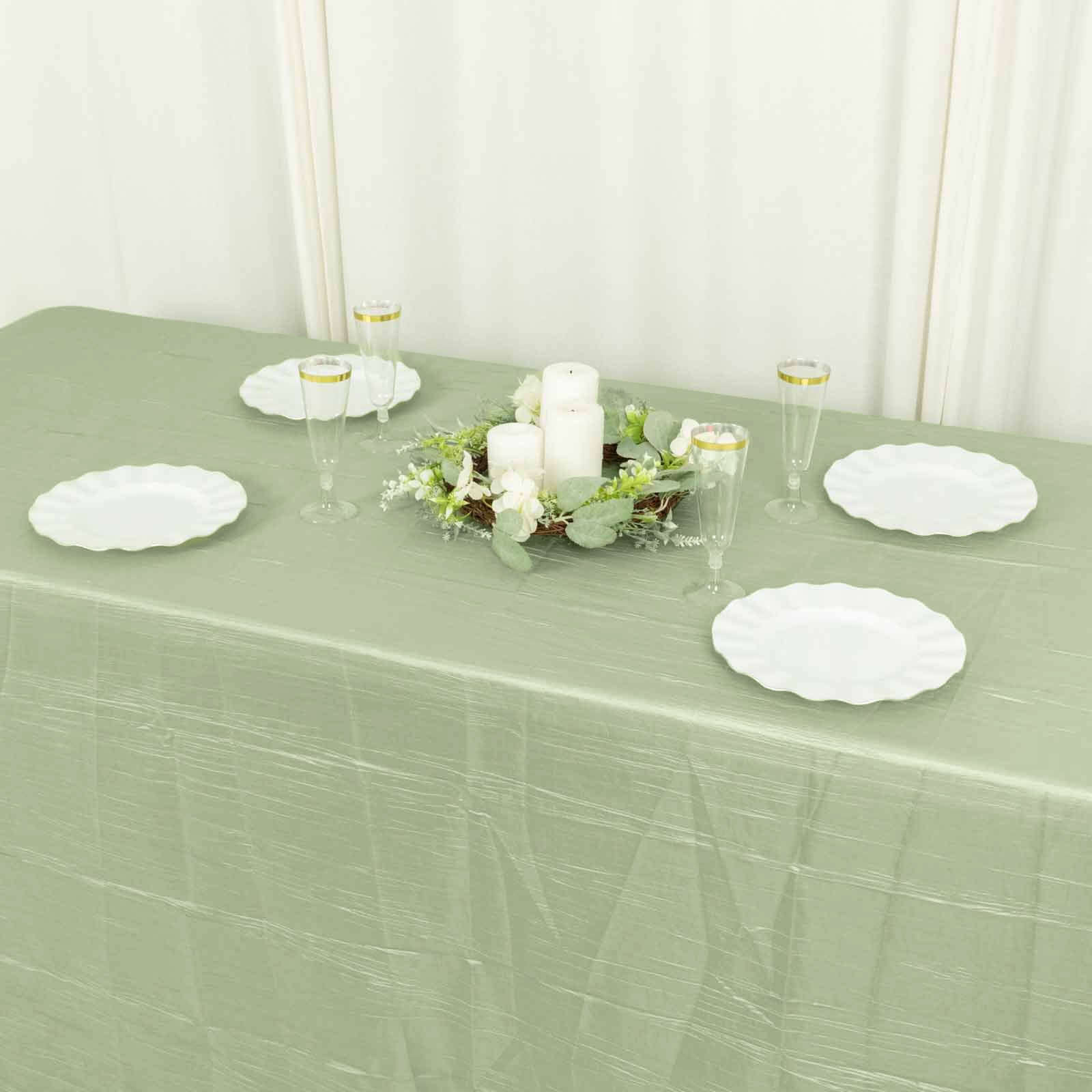 Taffeta 90x132 Rectangle Tablecloth Sage Green - Seamless Accordion Crinkle Table Cover