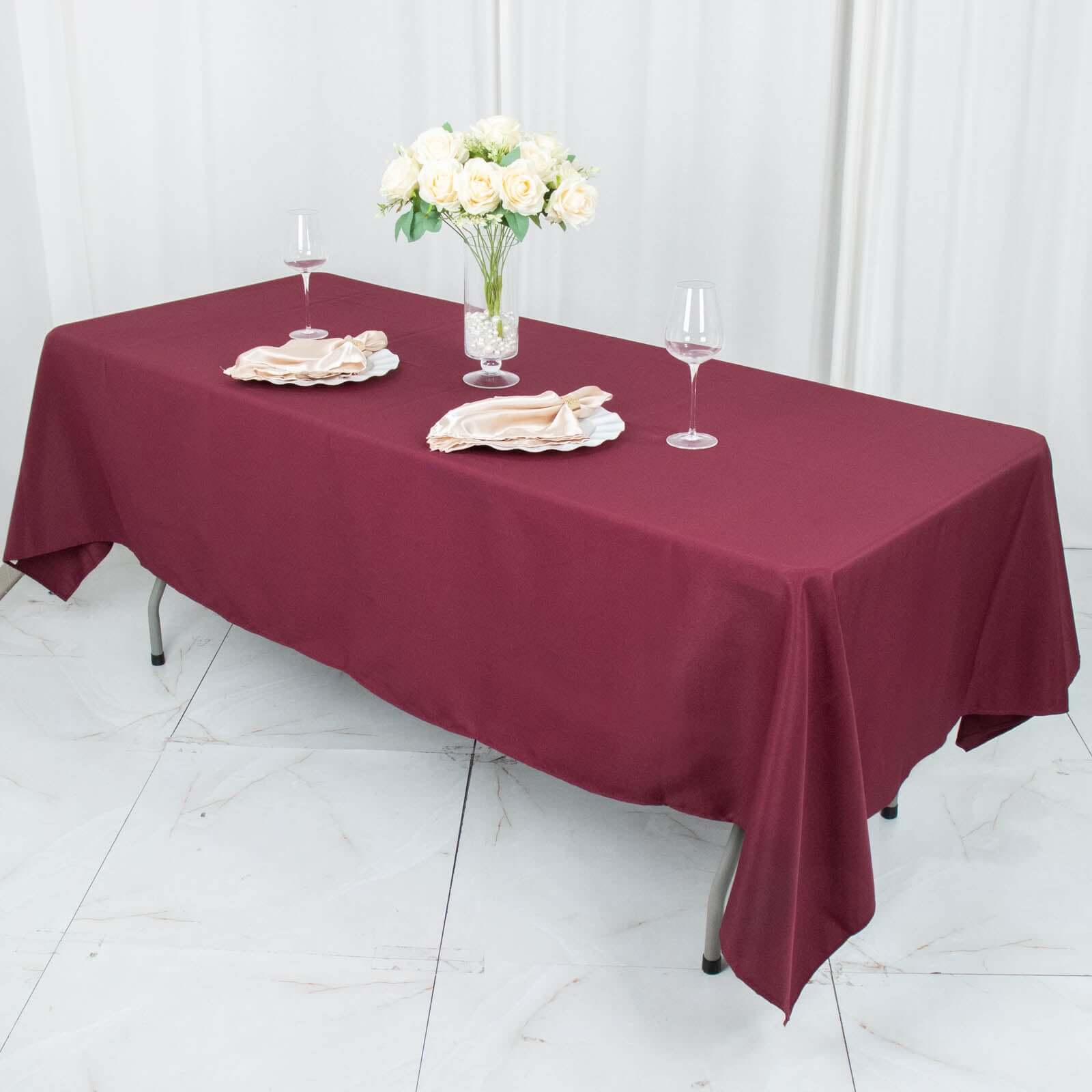 Premium Polyester 60x102 Rectangle Tablecloth Burgundy - Durable 220GSM Wrinkle-Resistant Table Cover