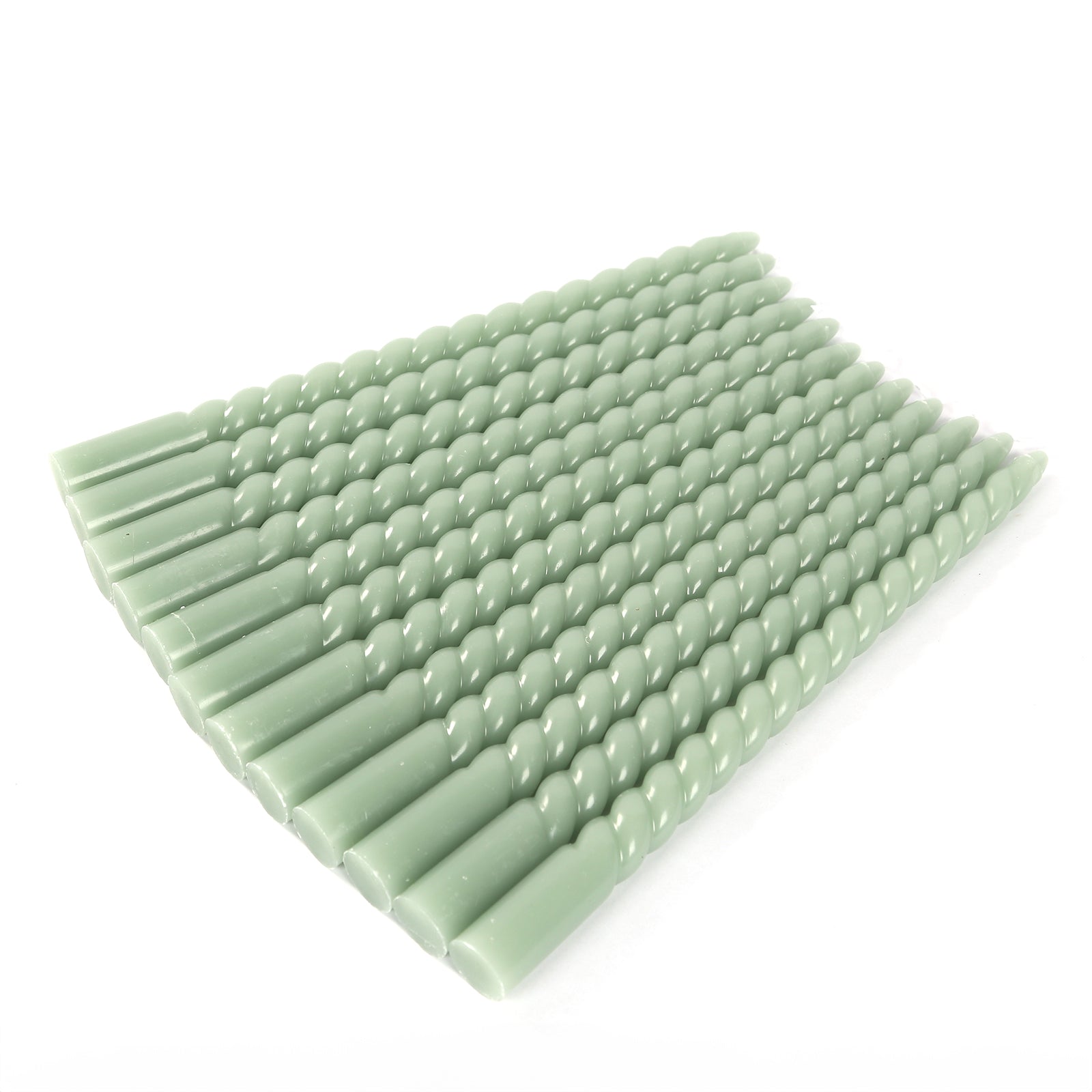 12 Pack 11 Sage Green Premium Unscented Spiral Wax Taper Candles, Long Burn Wick Dinner Candle Sticks