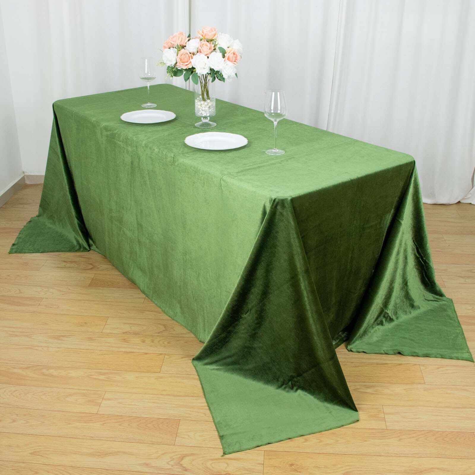 Premium Velvet 90x132 Rectangle Tablecloth Olive Green - Reusable Soft & Seamless Table Cover