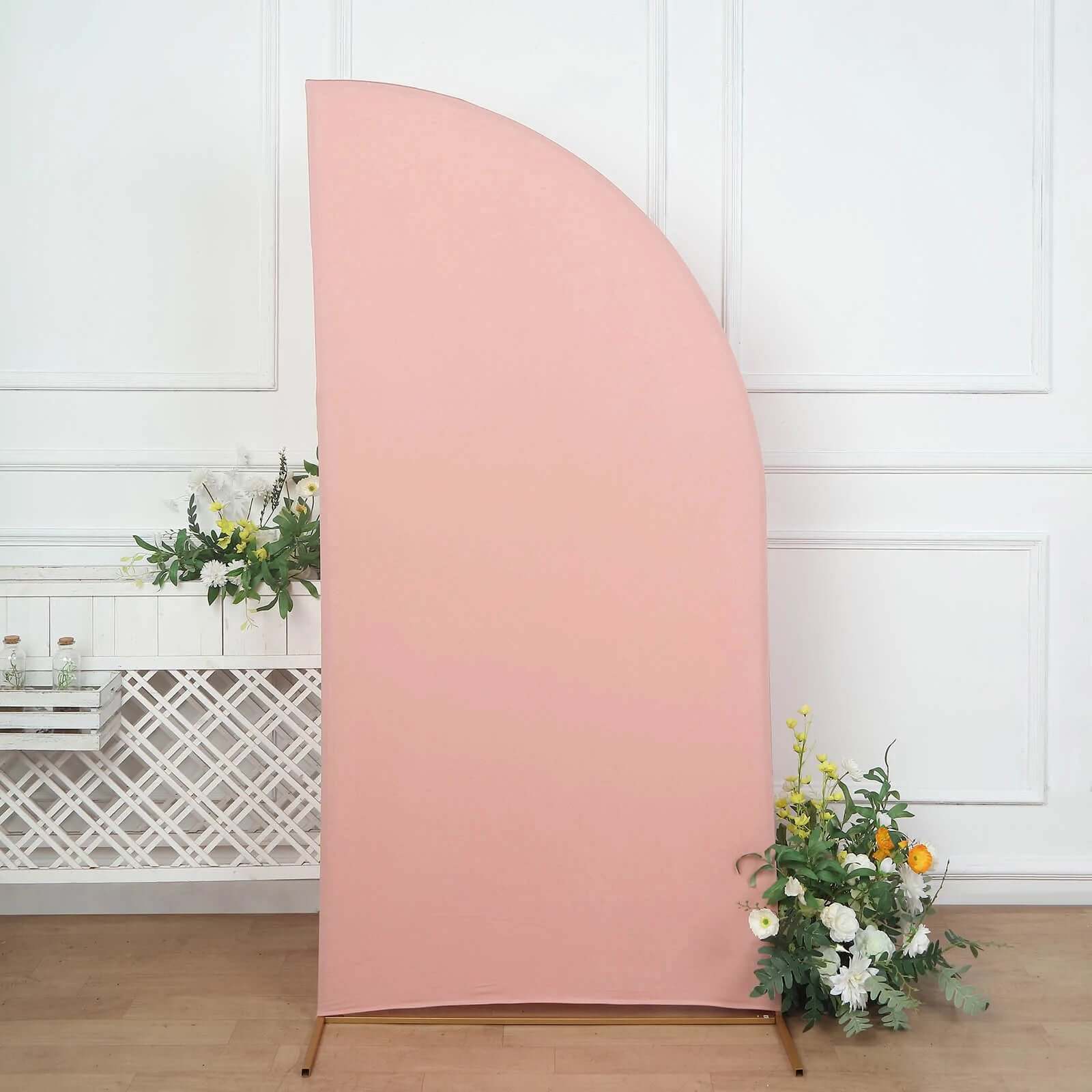 7ft Matte Dusty Rose Spandex Half Moon Chiara Backdrop Stand Cover, Custom Fitted Wedding Arch Cover