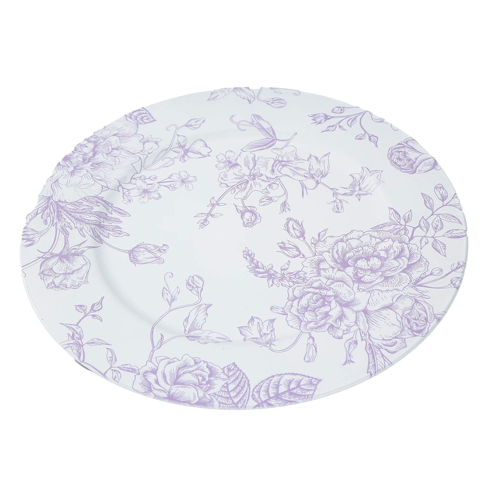 6 Pack Round Floral Acrylic Charger Plates in French Toile Pattern, 13 Matte Lavender and White Dinner Charger Event Tabletop Decor