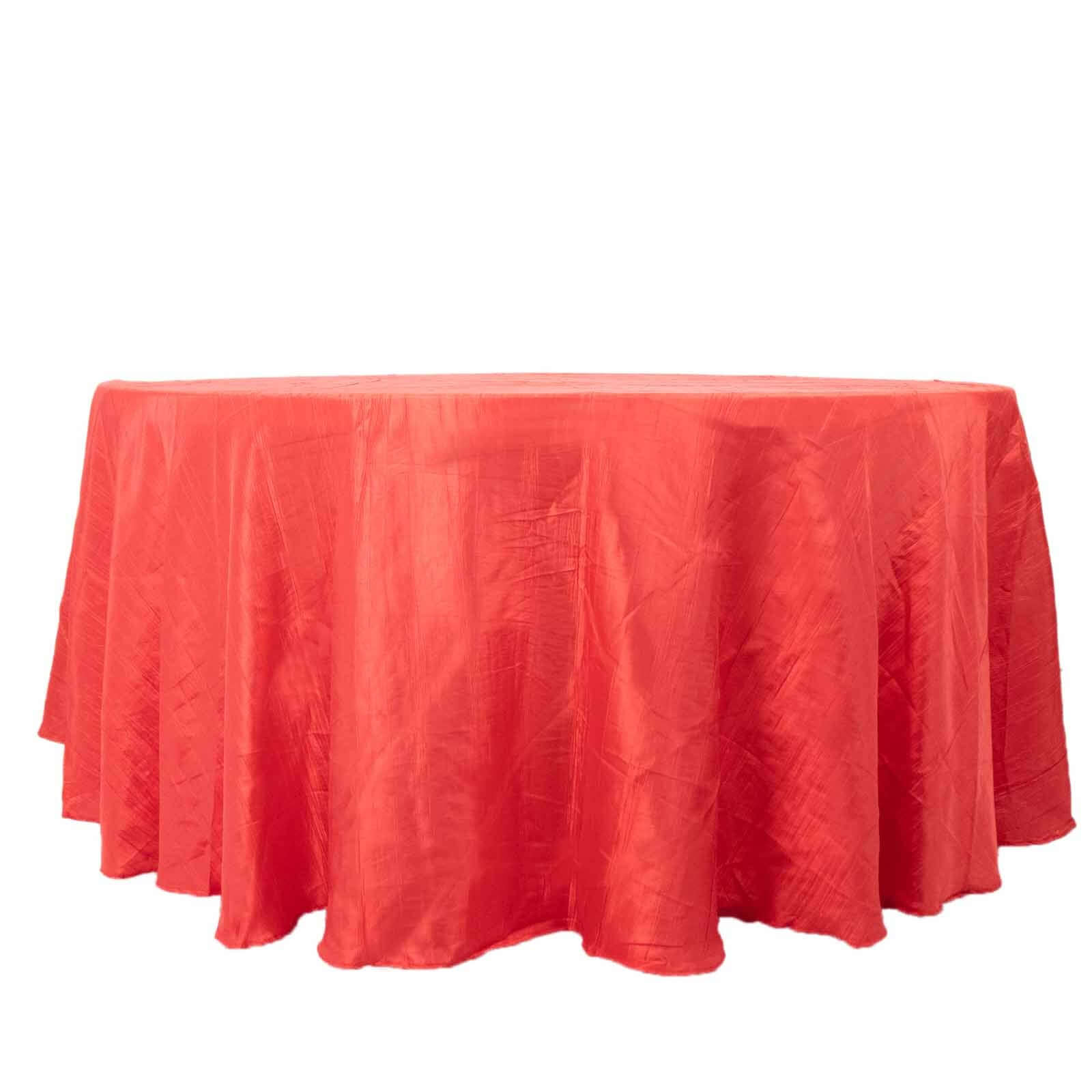 Taffeta 120 Round Tablecloth Red - Seamless Accordion Crinkle Table Cover