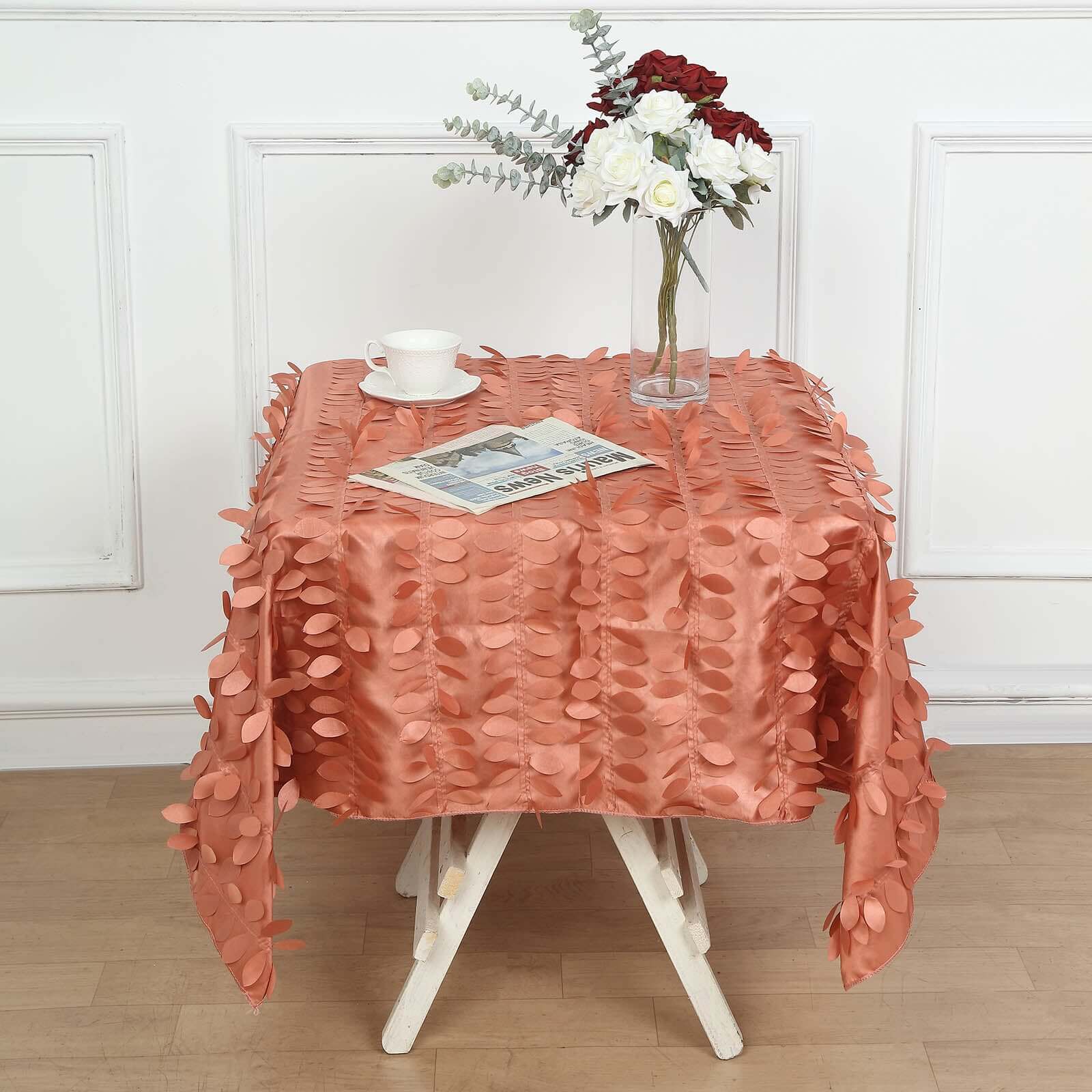 Taffeta 54x54 Square Tablecloth Terracotta (Rust) 3D Leaf Petal Table Cover