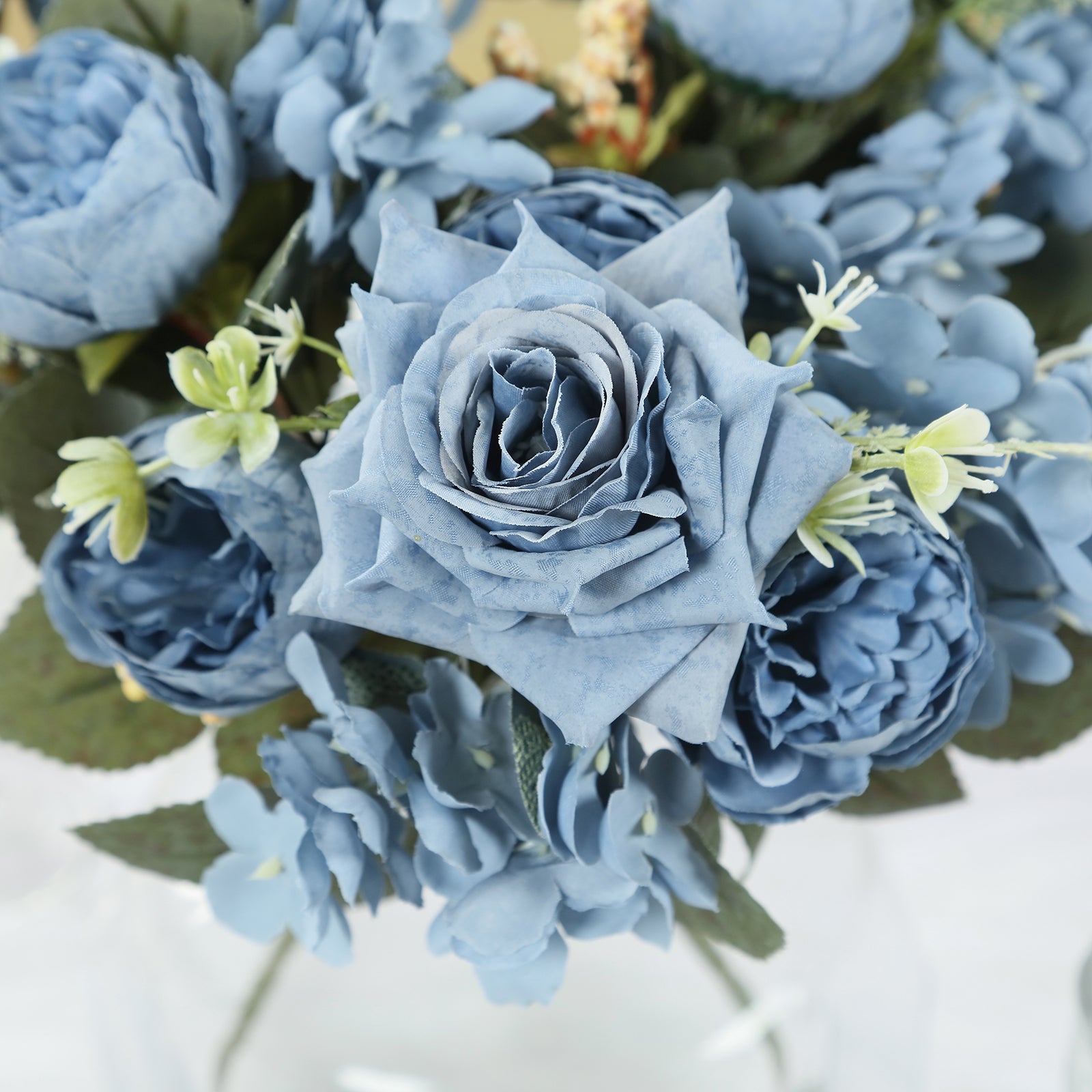 2 Pack Artificial Rose & Peony Floral Arrangements – 12 Dusty Blue Silk Bouquets for Weddings & Home Décor