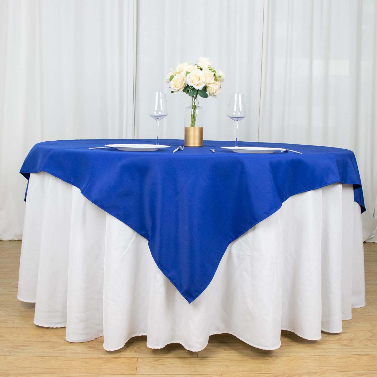 Premium Polyester 70x70 Table Overlay Square Tablecloth Royal Blue 220GSM Wrinkle-Resistant Table Cover