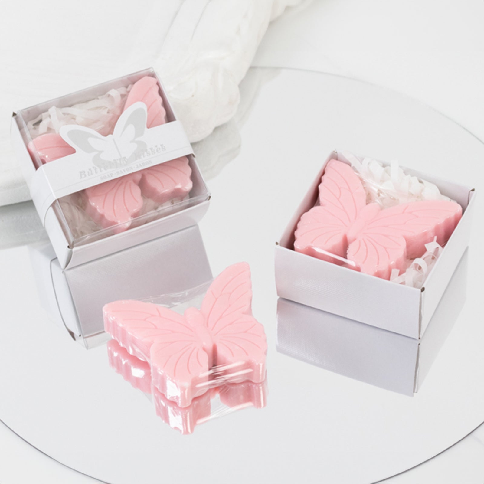 10 Pack Blush Butterfly Unscented Soap Baby Shower Favors with Gift Boxes, Pre-Packed Bridal Shower Wedding Souvenirs - 2