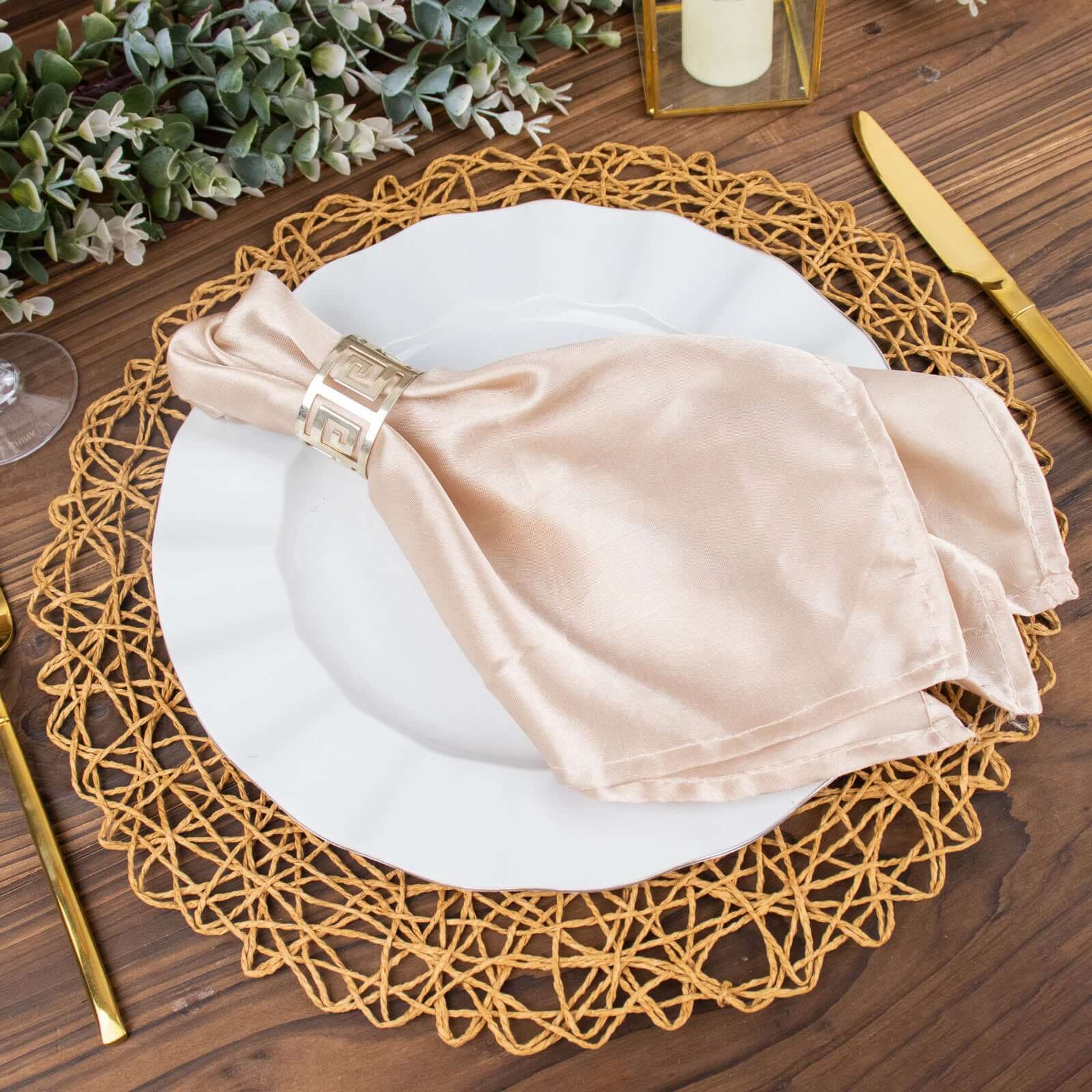 6-Pack Table Placemats Woven Fiber Design Natural Round - Disposable Mats for Dining and Events 15