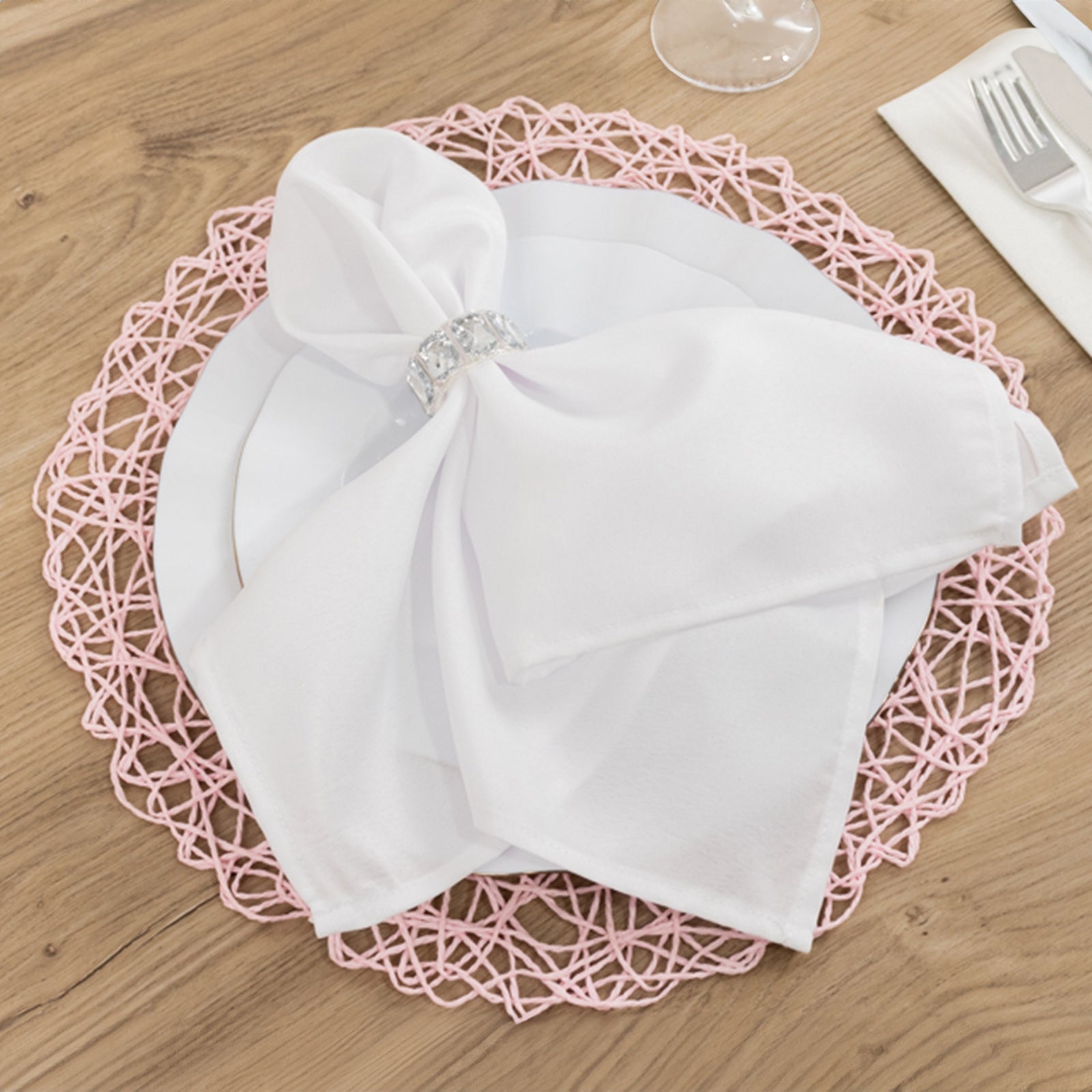 6-Pack Table Placemats Woven Fiber Design Blush Round - Disposable Mats for Dining and Events 15