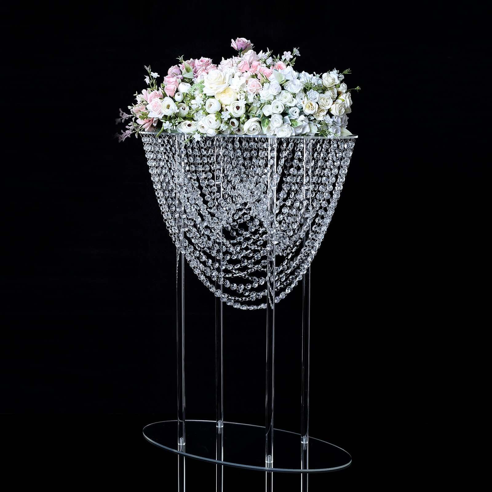 Acrylic Wedding Bouquet Pillar Centerpiece Crystal Chandelier Design - Large Flower Arrangement Table Stand 32