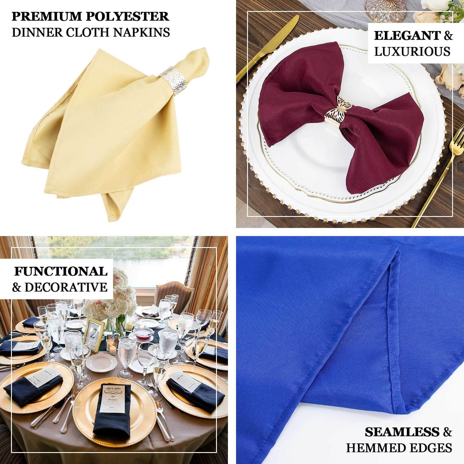 5 Pack Premium Polyester 20x20 Napkins Champagne - Wrinkle-Resistant & Durable Dinner Napkins