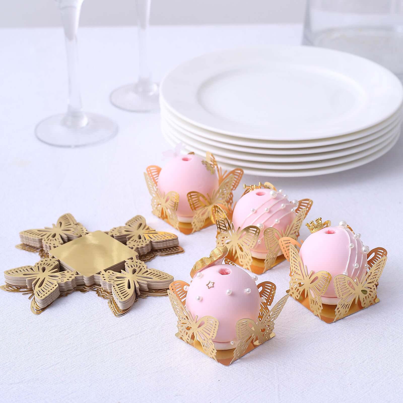 50-Pack Mini Paper Truffle Cup Liners Butterfly Square Design Metallic Gold - 225GSM Cupcake Tray Wrappers 4