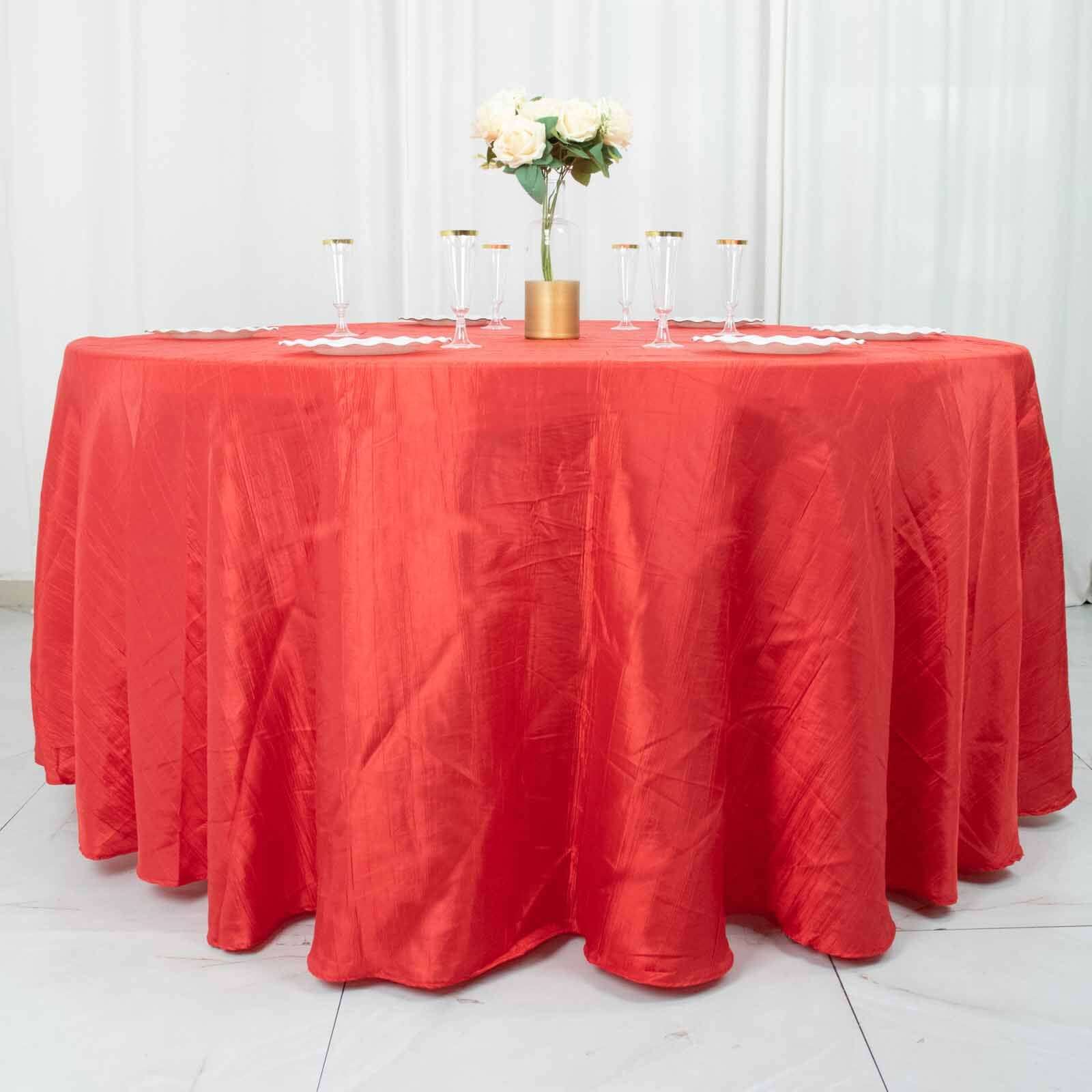 Taffeta 120 Round Tablecloth Red - Seamless Accordion Crinkle Table Cover