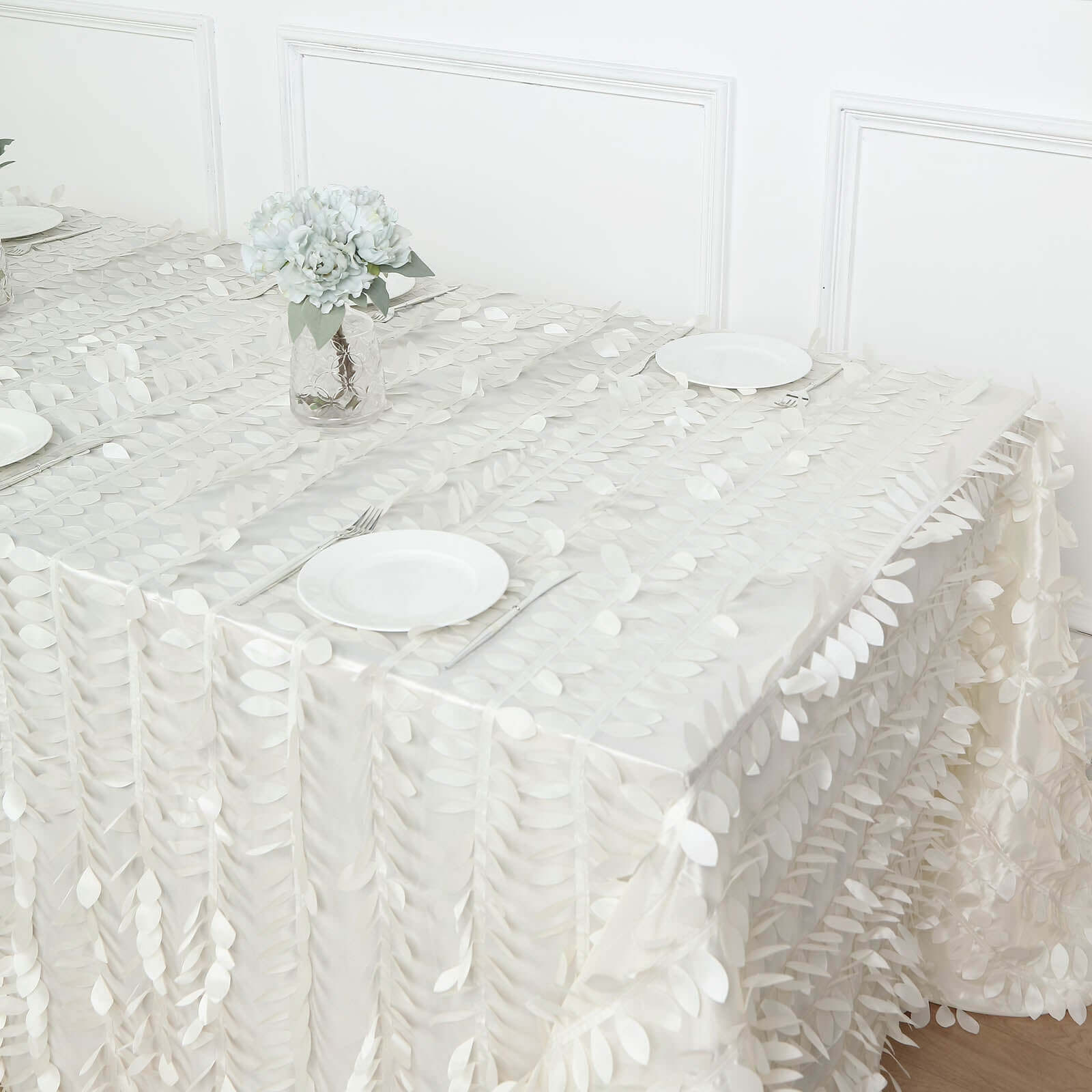 Taffeta 90x156 Rectangle Tablecloth Ivory | 3D Leaf Petal Design Seamless Table Cover