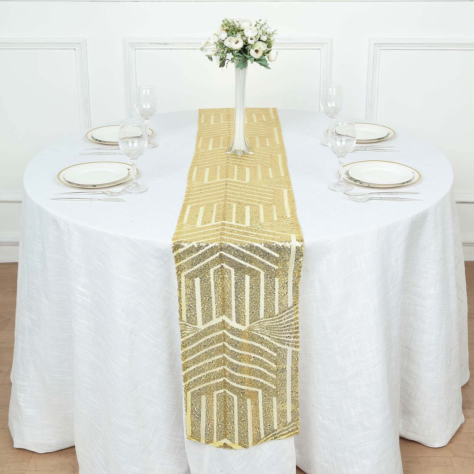 Sequin 12x108 Table Runner Gold Diamond Glitz - Shimmering Event Decoration