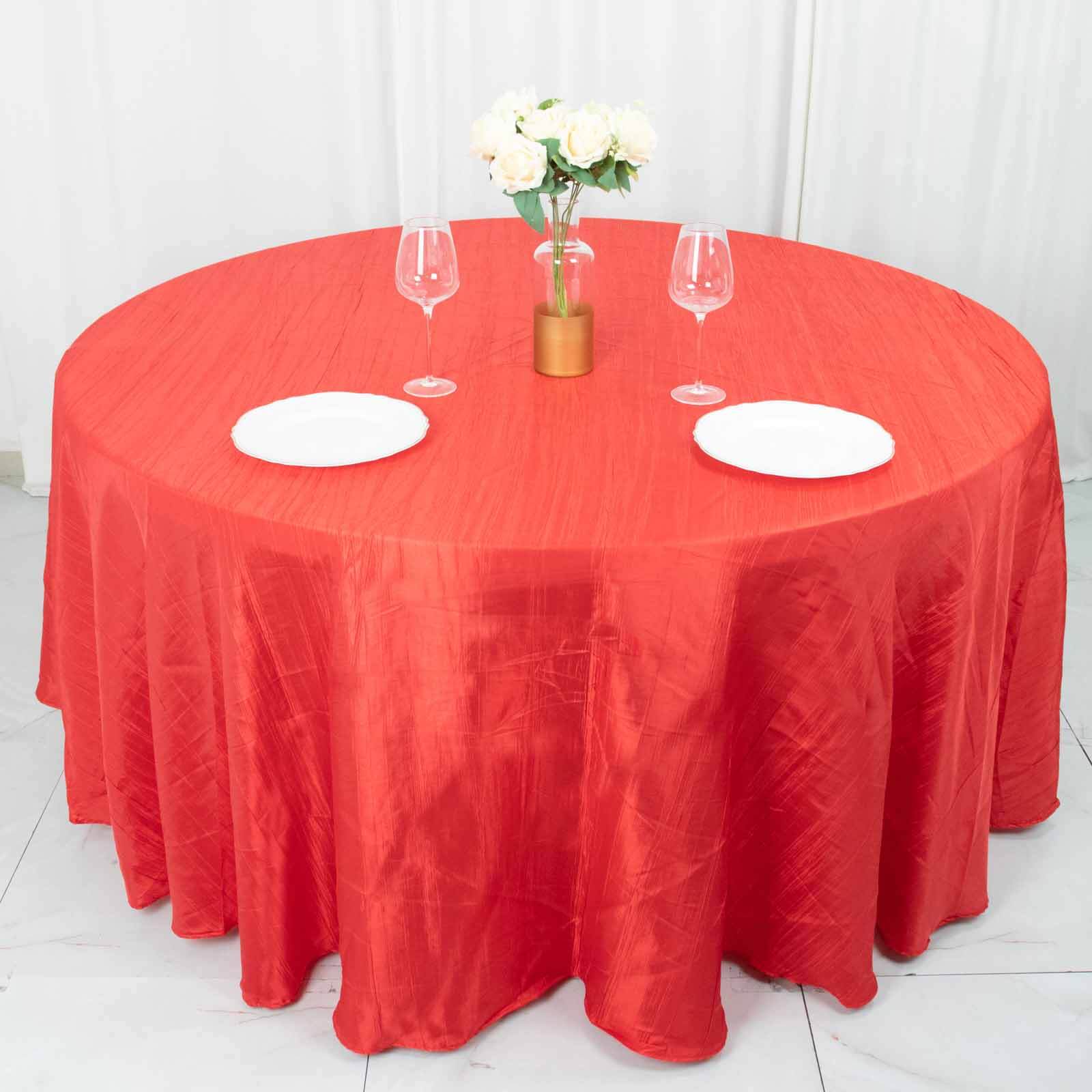 Taffeta 120 Round Tablecloth Red - Seamless Accordion Crinkle Table Cover