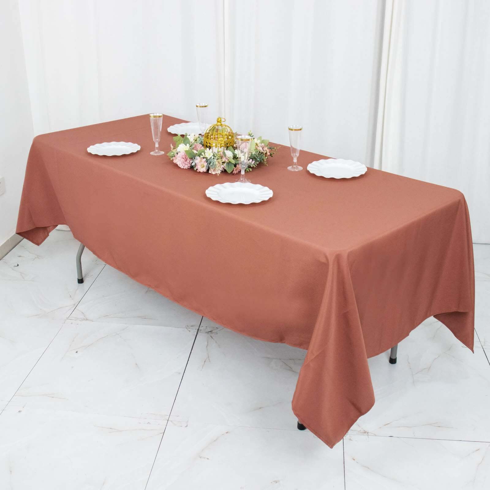 Premium Polyester 60x102 Rectangle Tablecloth Terracotta (Rust) - Durable 220GSM Wrinkle-Resistant Table Cover