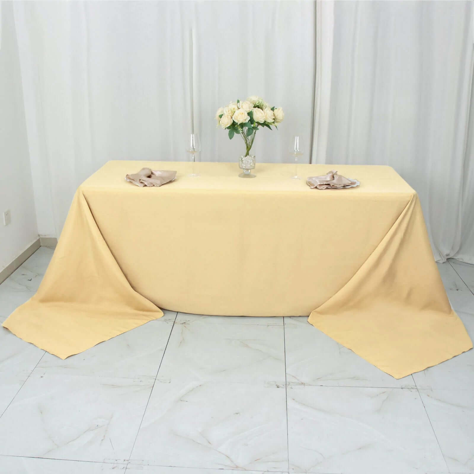 Premium Polyester 90x156 Rectangle Tablecloth Champagne - Seamless 220GSM Stain-Resistant Table Cover