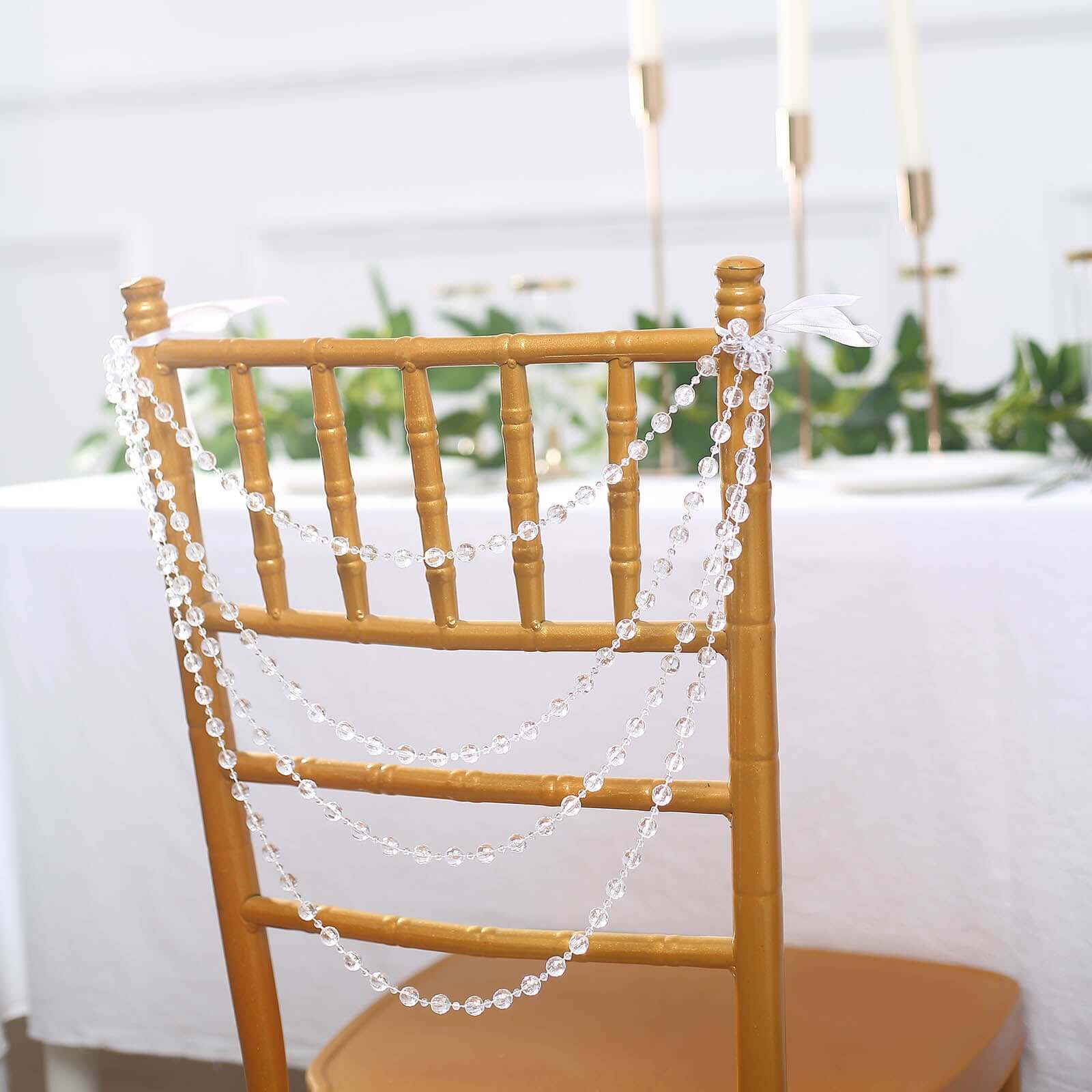 Faux Pearl Beaded 16 Chair Back Garland Sash Clear Gatsby-Inspired Style - Pre-Tied Chic Wedding Decor for Chiavari Chairs