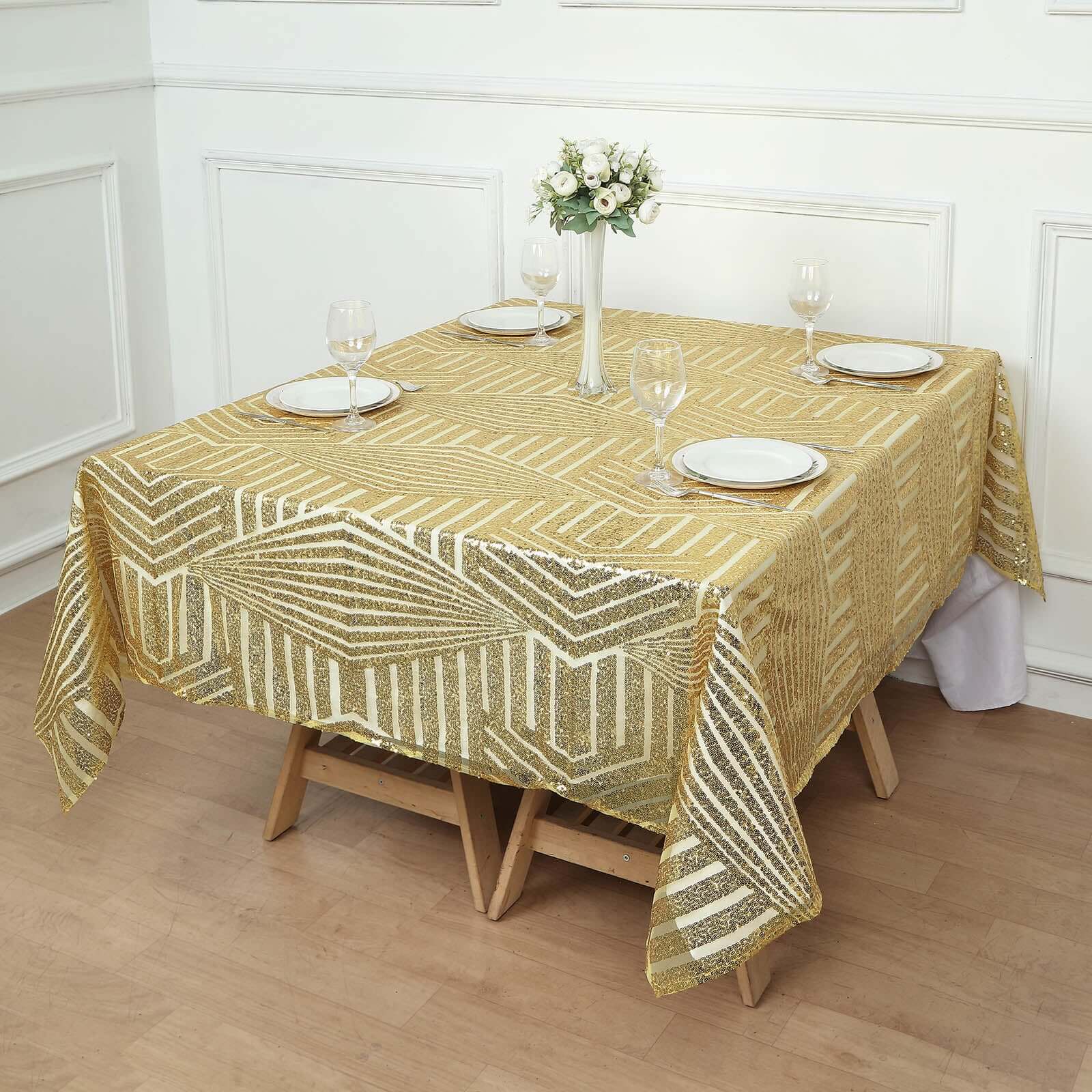 Sequin 72 Table Overlay Square Tablecloth Gold with Diamond Glitz Design - Perfect for Luxe Events