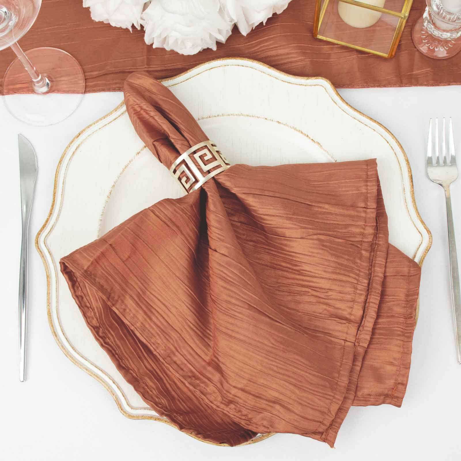 5 Pack Taffeta 20x20 Napkins Terracotta (Rust) - Accordion Crinkle Dinner Napkins