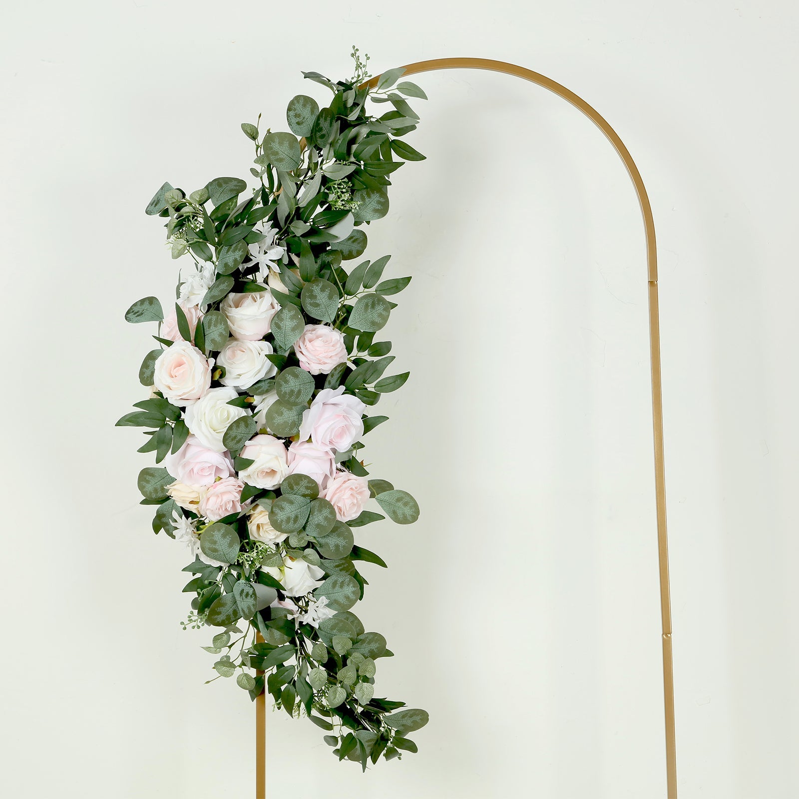 Set of 2 Silk Rose Floral Swag Wedding Arch Flowers in Cream Blush with Eucalyptus Leaves, Large Artificial Flower Arrangement Garlands - 24,42