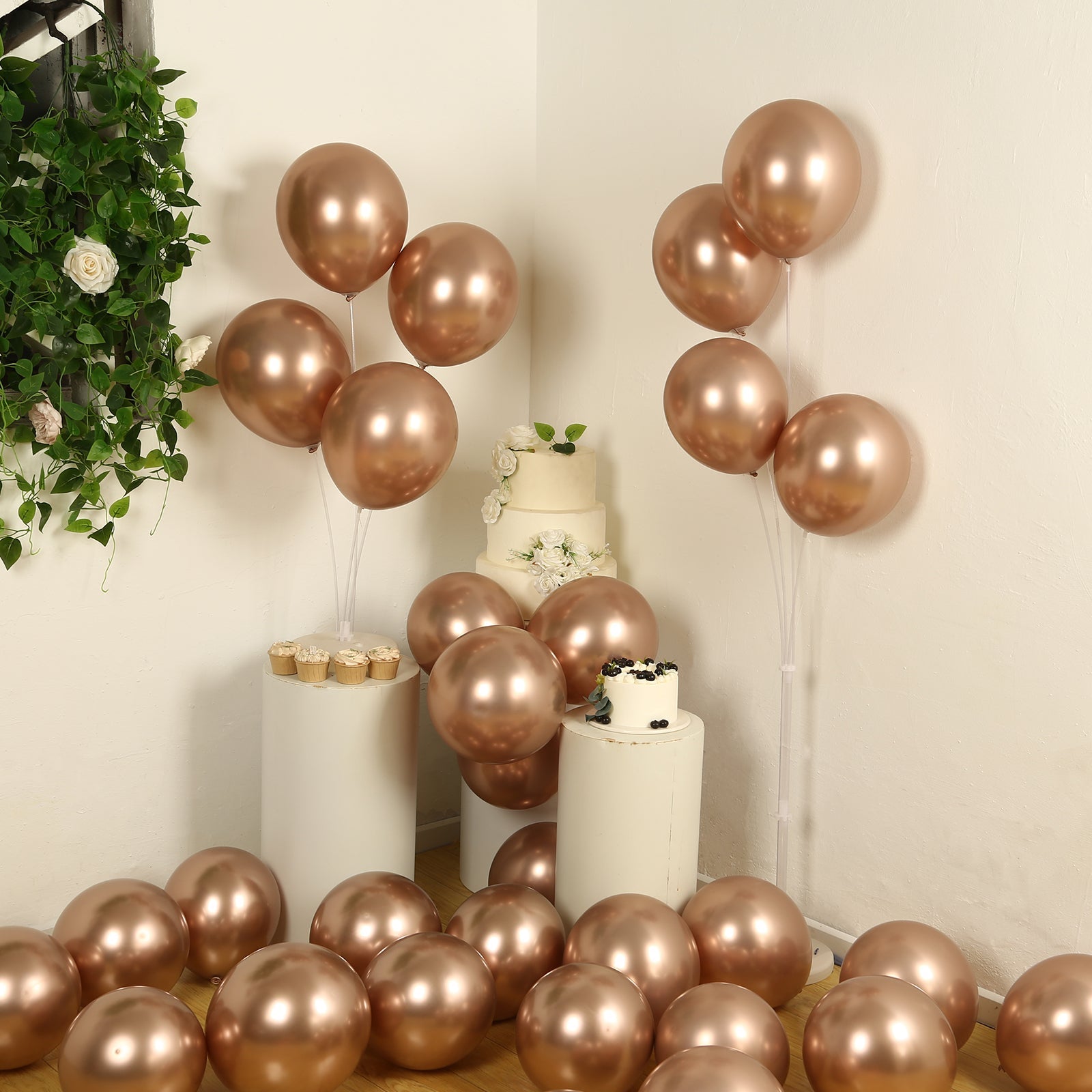 50 Pack Chrome Rose Gold Biodegradable Latex Balloons 12, Thick Eco Friendly Metallic Party Balloons