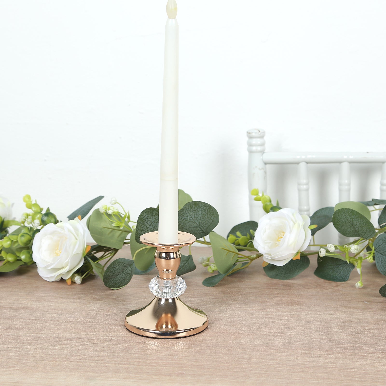 6 Pack 3.5 Gold Metal Taper Candle Holders with Crystal Ball Center, Vintage Candlestick Stands