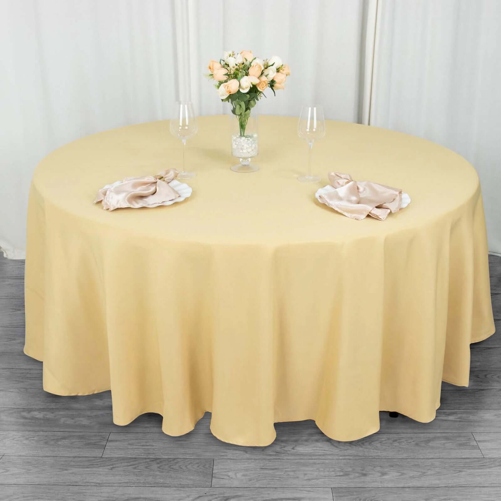 Premium Polyester 108 Round Tablecloth Champagne - Wrinkle-Resistant 220GSM Table Cover