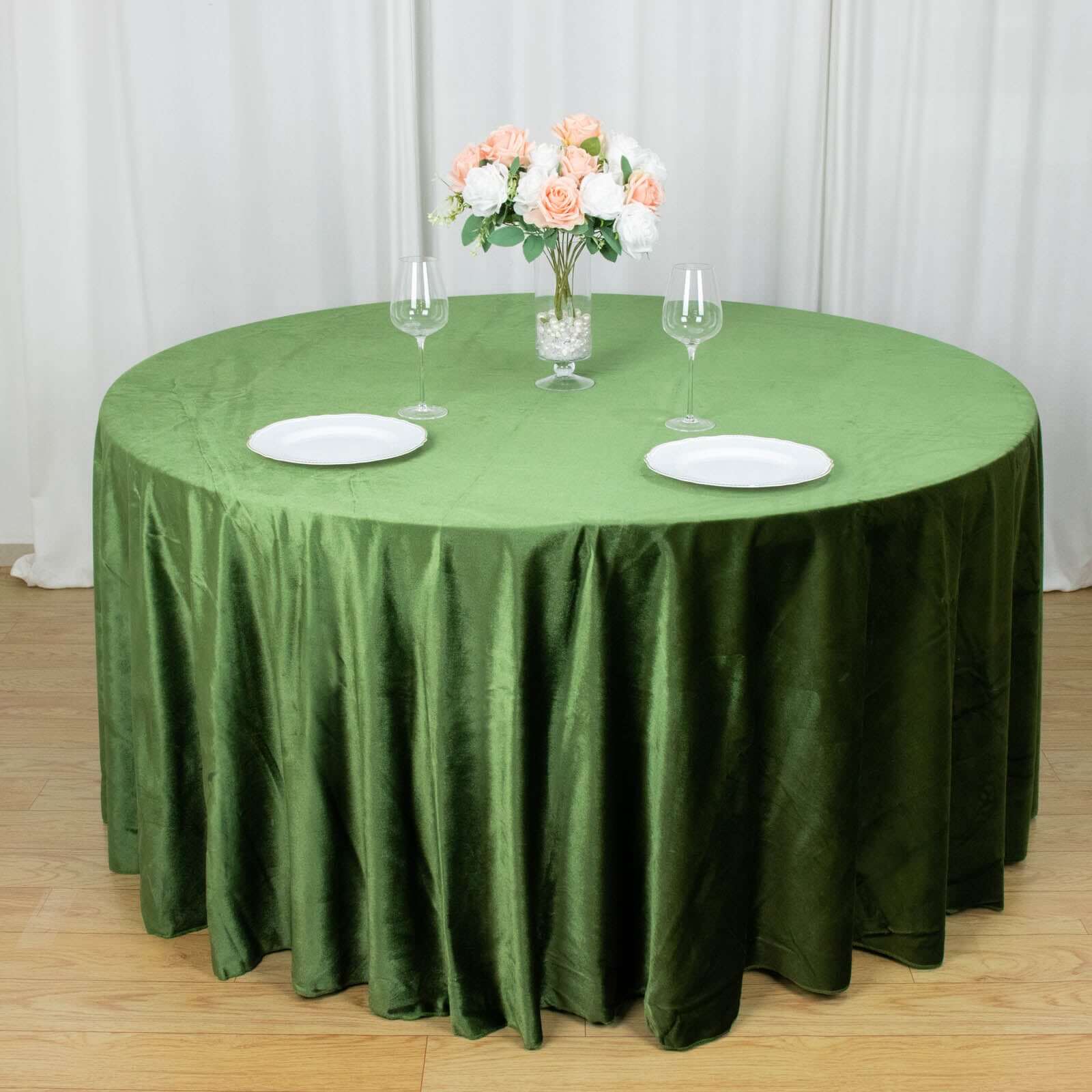 Premium Velvet 120 Round Tablecloth Olive Green - Reusable Soft & Seamless Table Cover