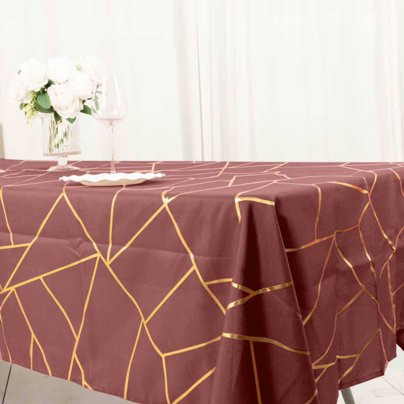 Polyester 60x102 Rectangle Tablecloth Cinnamon Rose with Gold Foil Geometric Pattern - Wrinkle-Resistant & Durable Table Cover