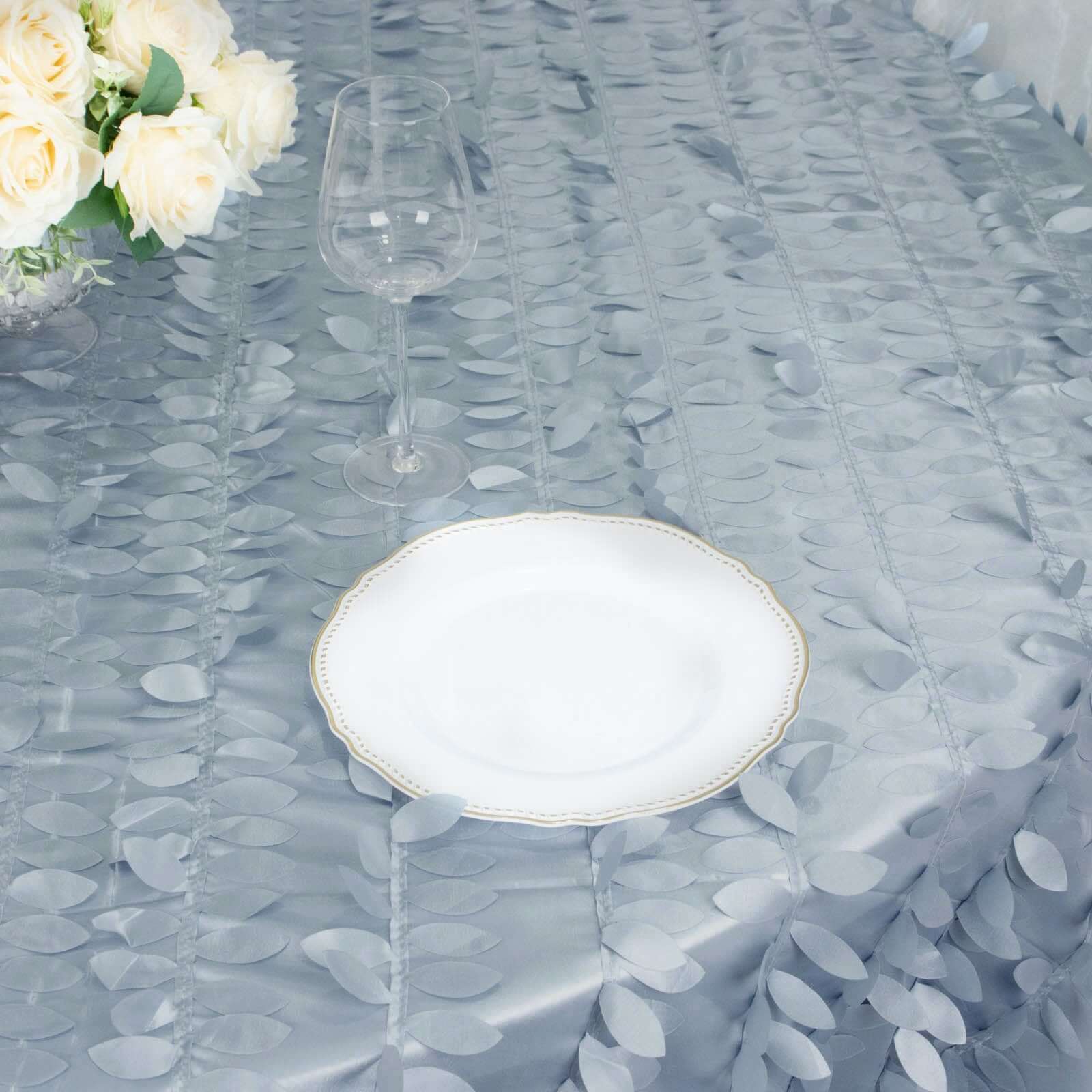 Taffeta 132 Round Tablecloth Dusty Blue | 3D Leaf Petal Design Seamless Table Cover