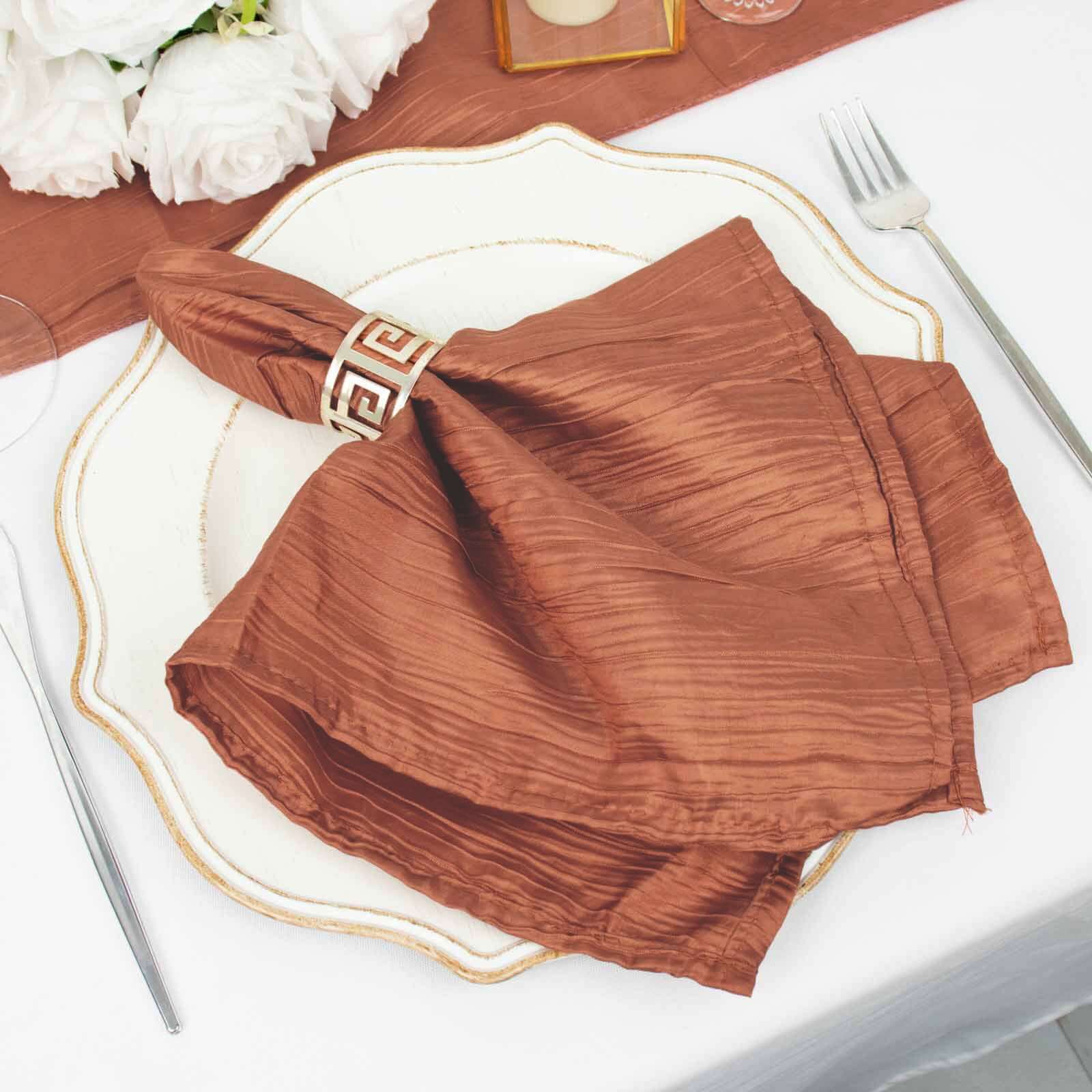 5 Pack Taffeta 20x20 Napkins Terracotta (Rust) - Accordion Crinkle Dinner Napkins