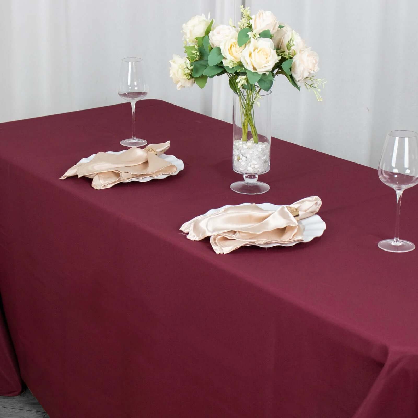 Premium Polyester 90x132 Rectangle Tablecloth Burgundy - Seamless 220GSM Stain-Resistant Table Cover