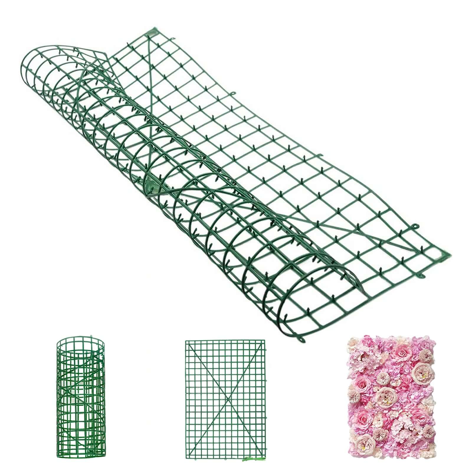 10 Pack 24x16 Dark Green Artificial Flower Wall Grid Panel Frames, DIY Plastic Mesh Plant Wall Backdrop Fences