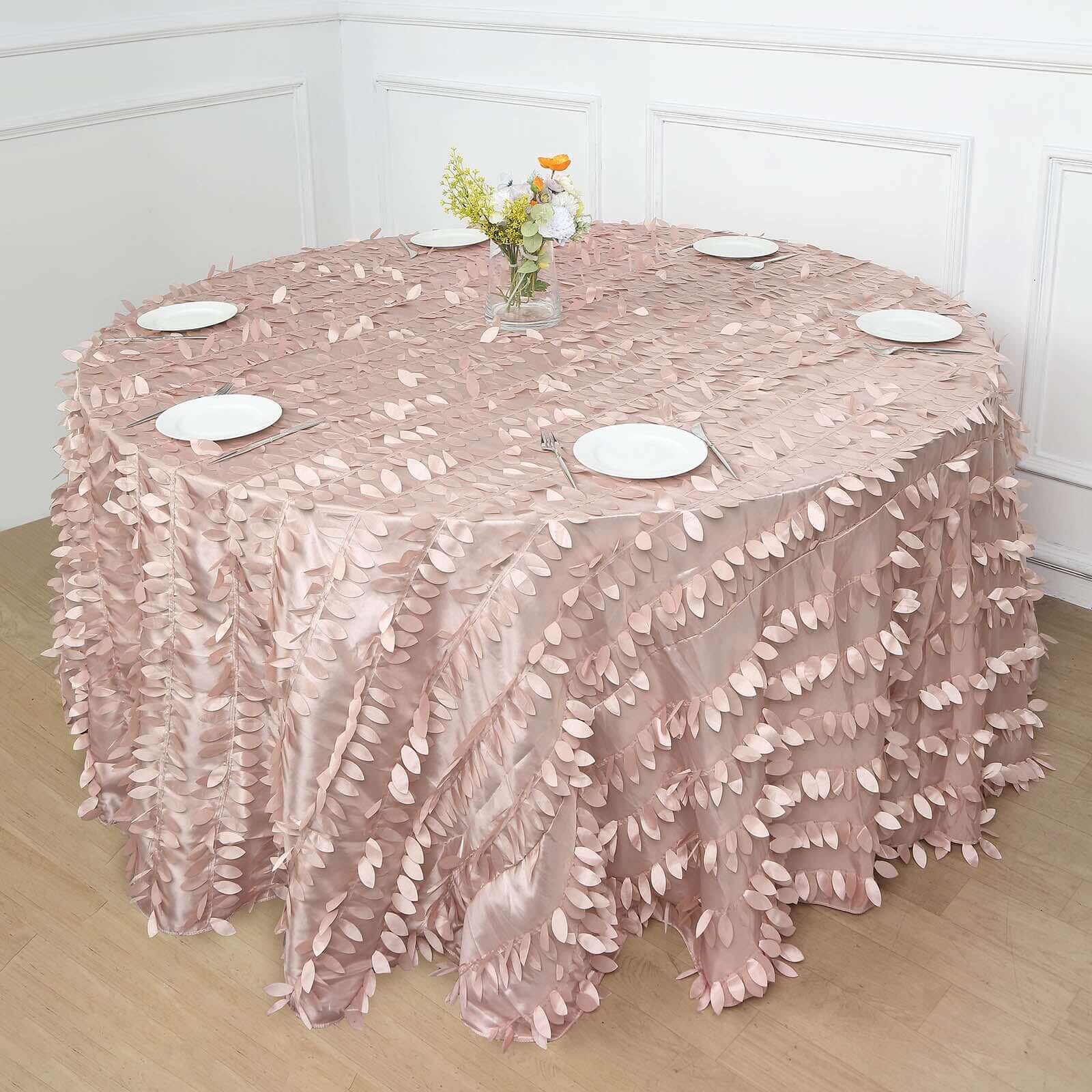 Taffeta 132 Round Tablecloth Dusty Rose | 3D Leaf Petal Design Seamless Table Cover