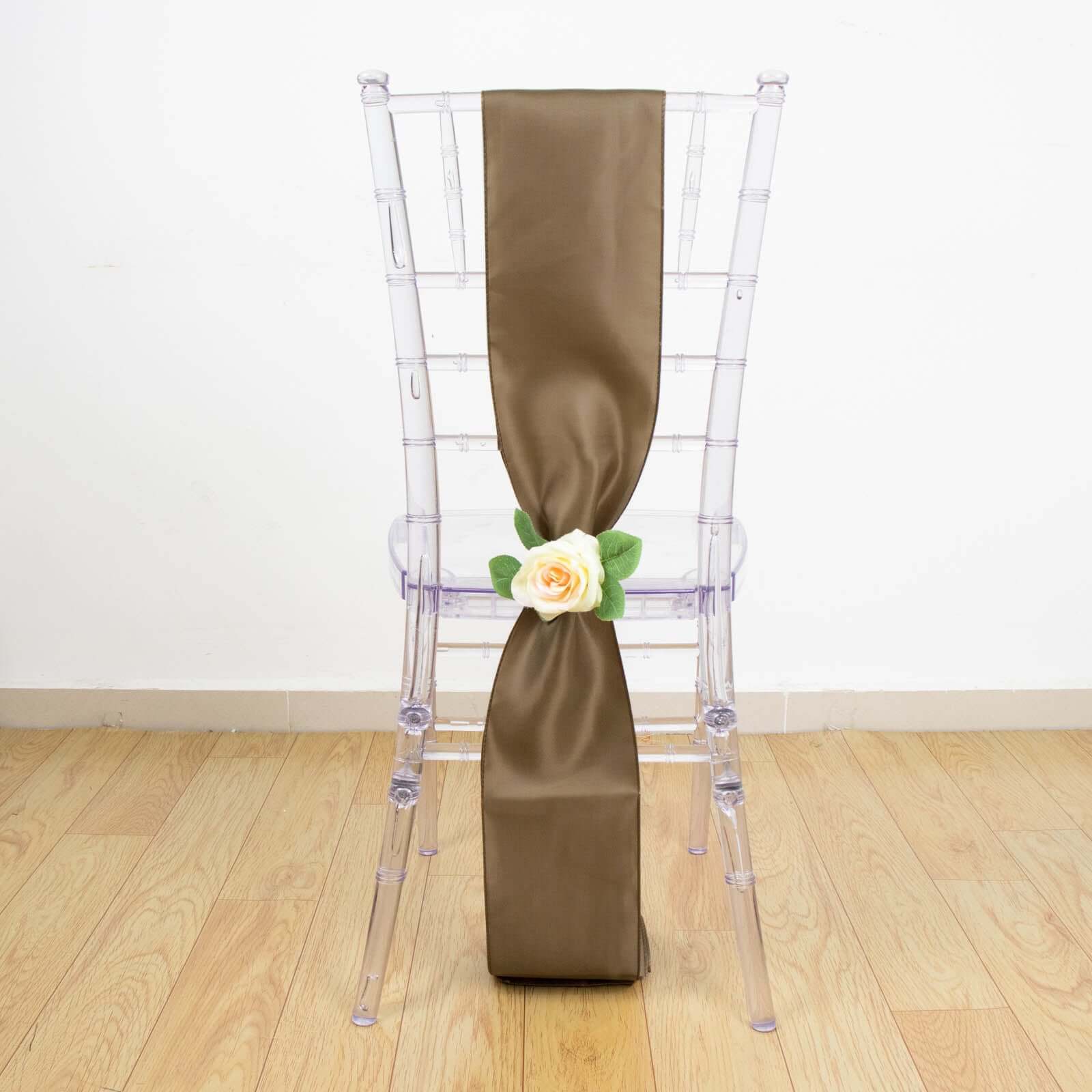 5 Pack Satin Chair Sashes Taupe - Durable Chair Bows with Shiny Finish 6x106