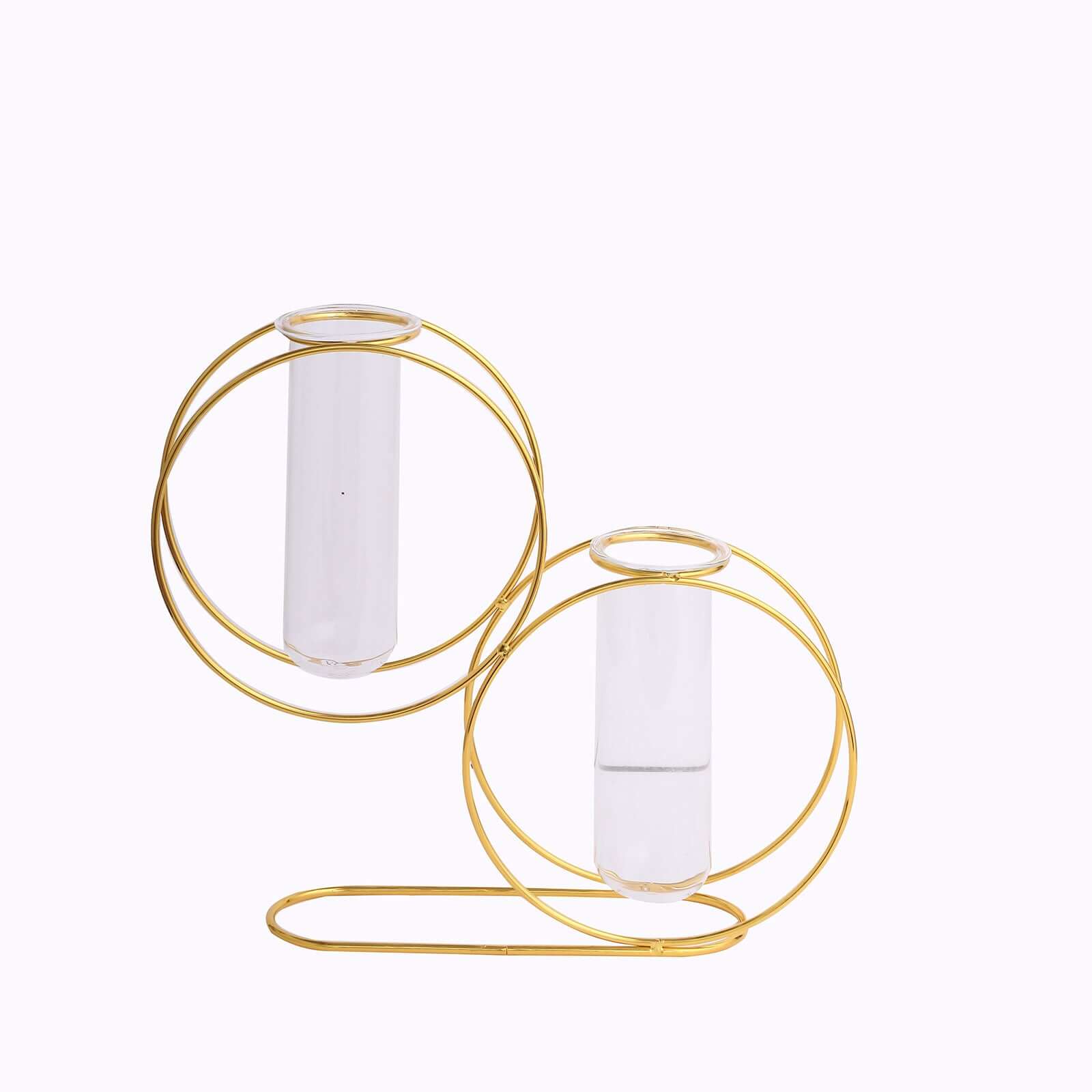 2 Pack 10 Gold Metal Geometric Floating Glass Vase Centerpiece, Nordic Style Double Ring Test Tube Flower Vase