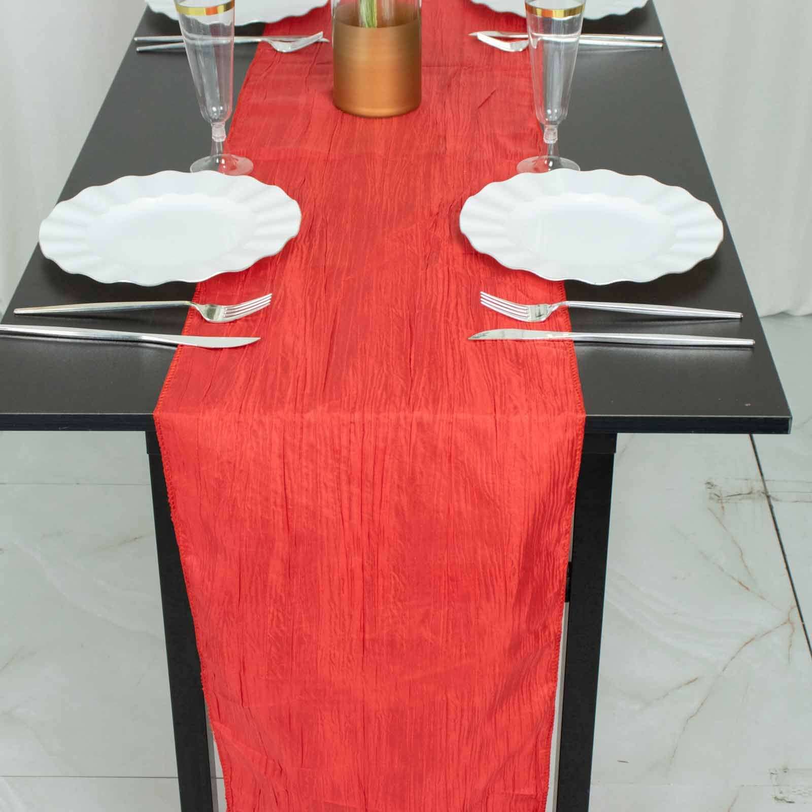 Taffeta 12x108 Table Runner Red - Accordion Crinkle Design