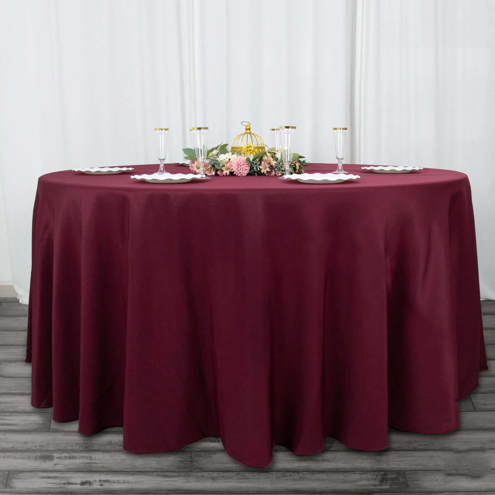 Premium Polyester 120 Round Tablecloth Burgundy - Seamless 220GSM Wrinkle-Resistant Table Cover